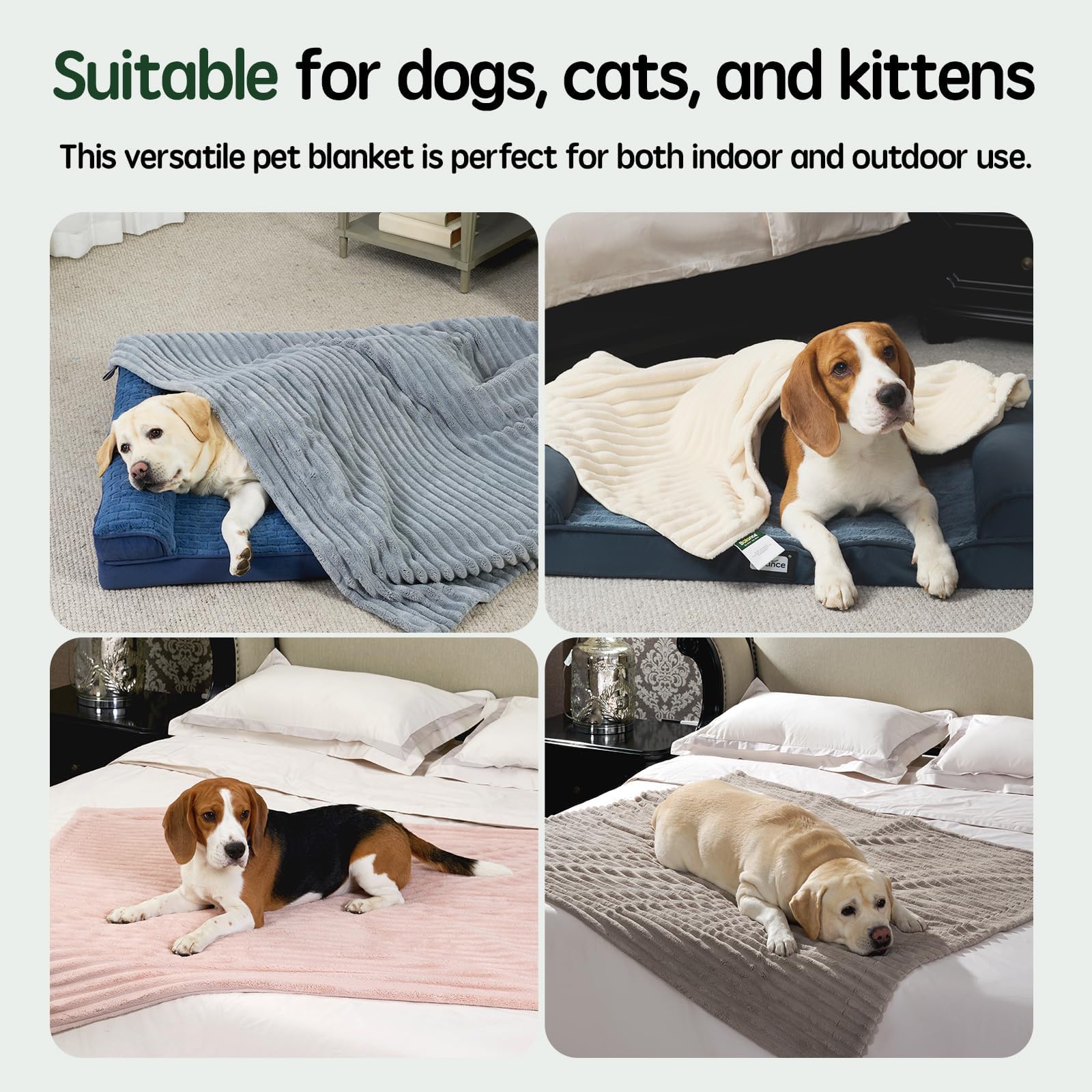 BALANCE Waterproof Blanket Natural Grey Dog Blanket for Small Dogs, Washable Double Sided Pet Blankets with Milk Plush and Super