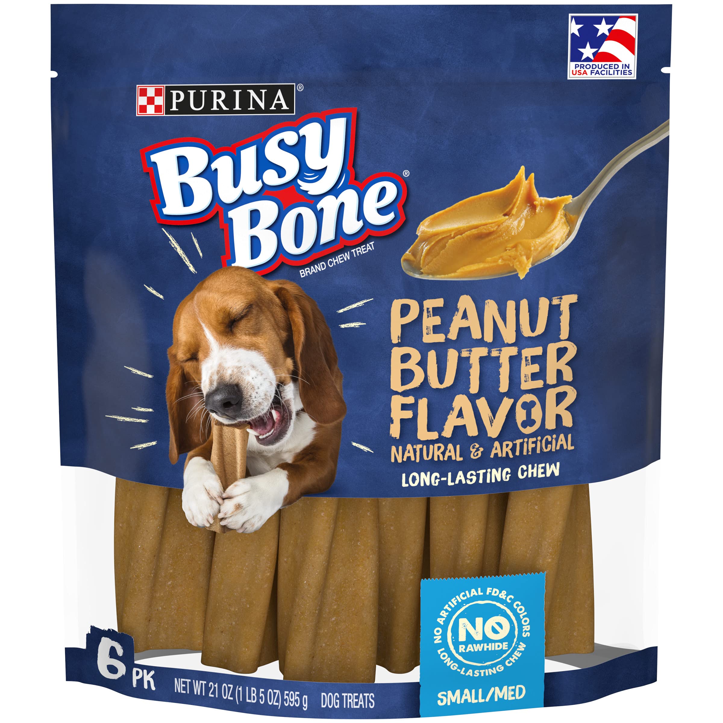Purina Busy Bone Made in USA Facilities, Long Lasting Small/Medium Breed Adult Dog Chews, Peanut Butter Flavor - 6 Count (Pack o