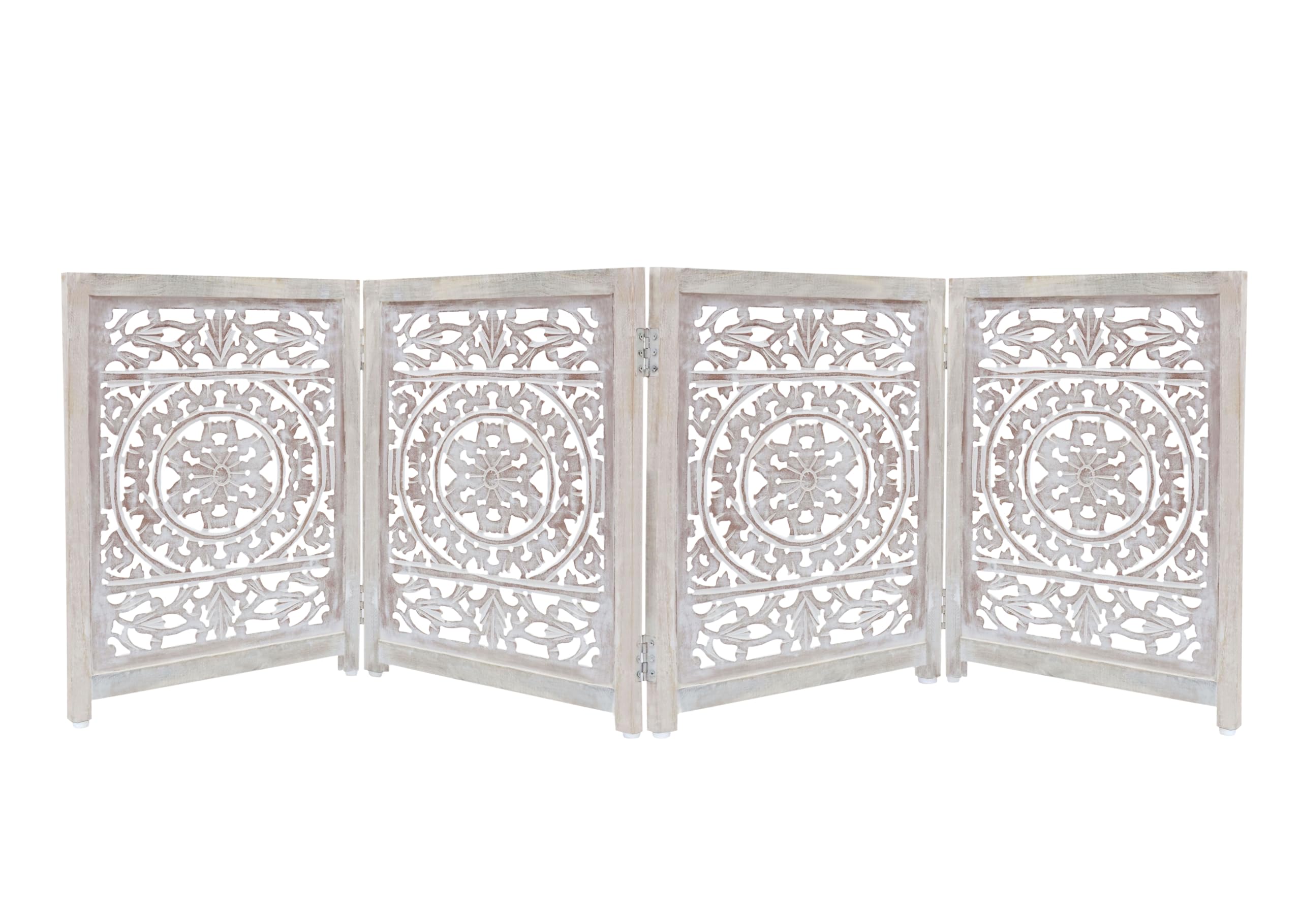 Wooden Foldable Pet Dog Safety Gate - 3 Panel 20'' W X 24'' H - Hand Carved Suzani Free Standing Portable Indoor Puppy Gate - Do