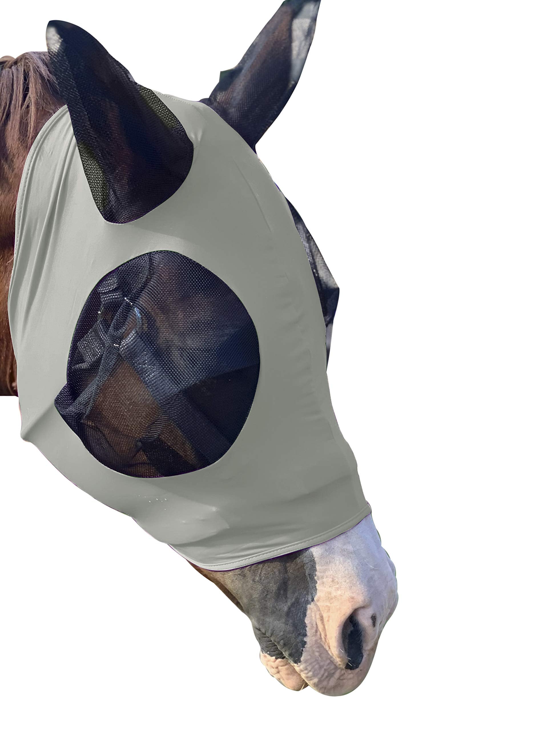 Horse Fly Mask with Ears Comfort Fit Mesh Trail Pasture Sun UV Protection (Arab/Cob/Small Quarter, Gray)