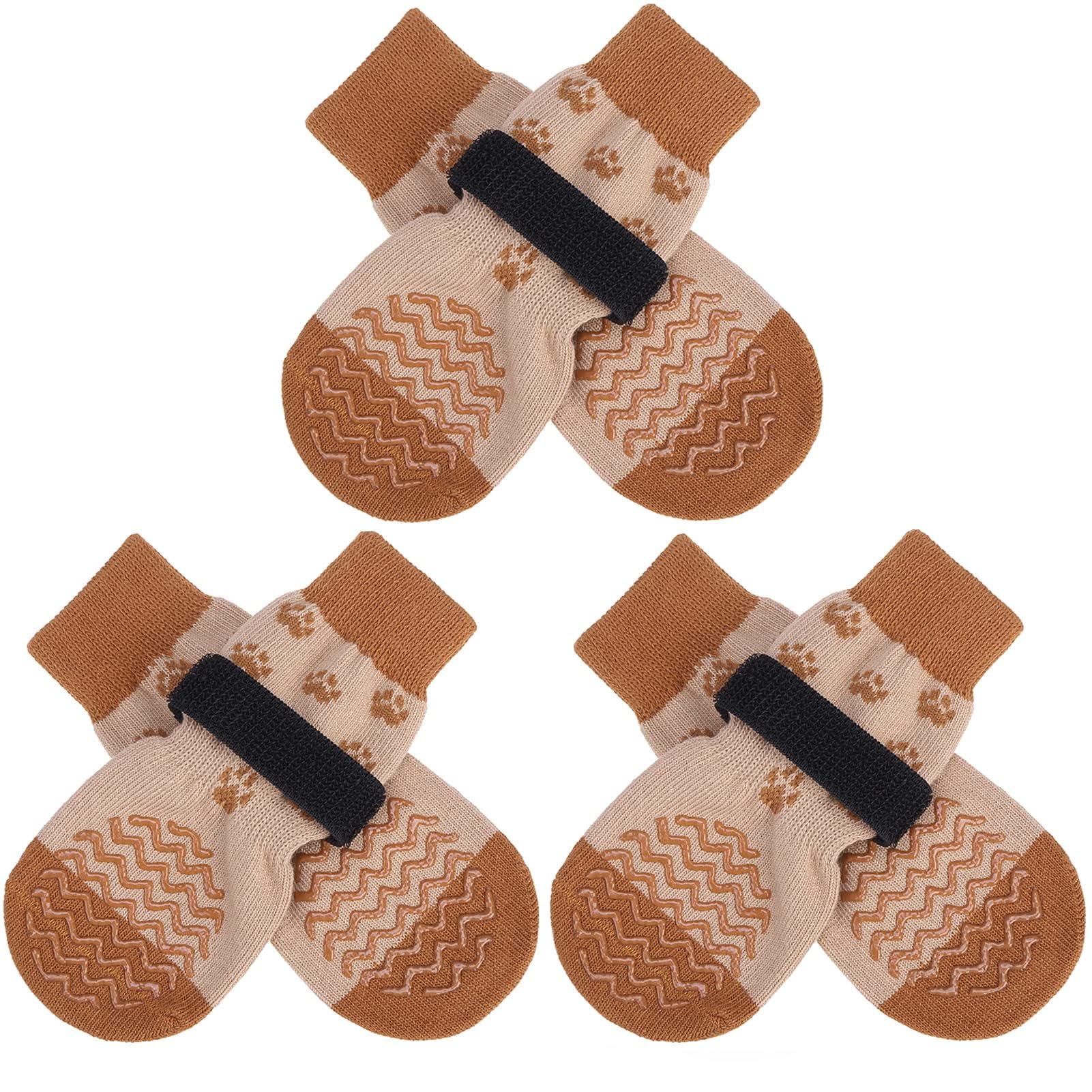EXPAWLORER Anti-Slip Dog Socks - Medium Brown Paw Protectors for Hot/Cold Pavement, Prevents Licking & Slipping