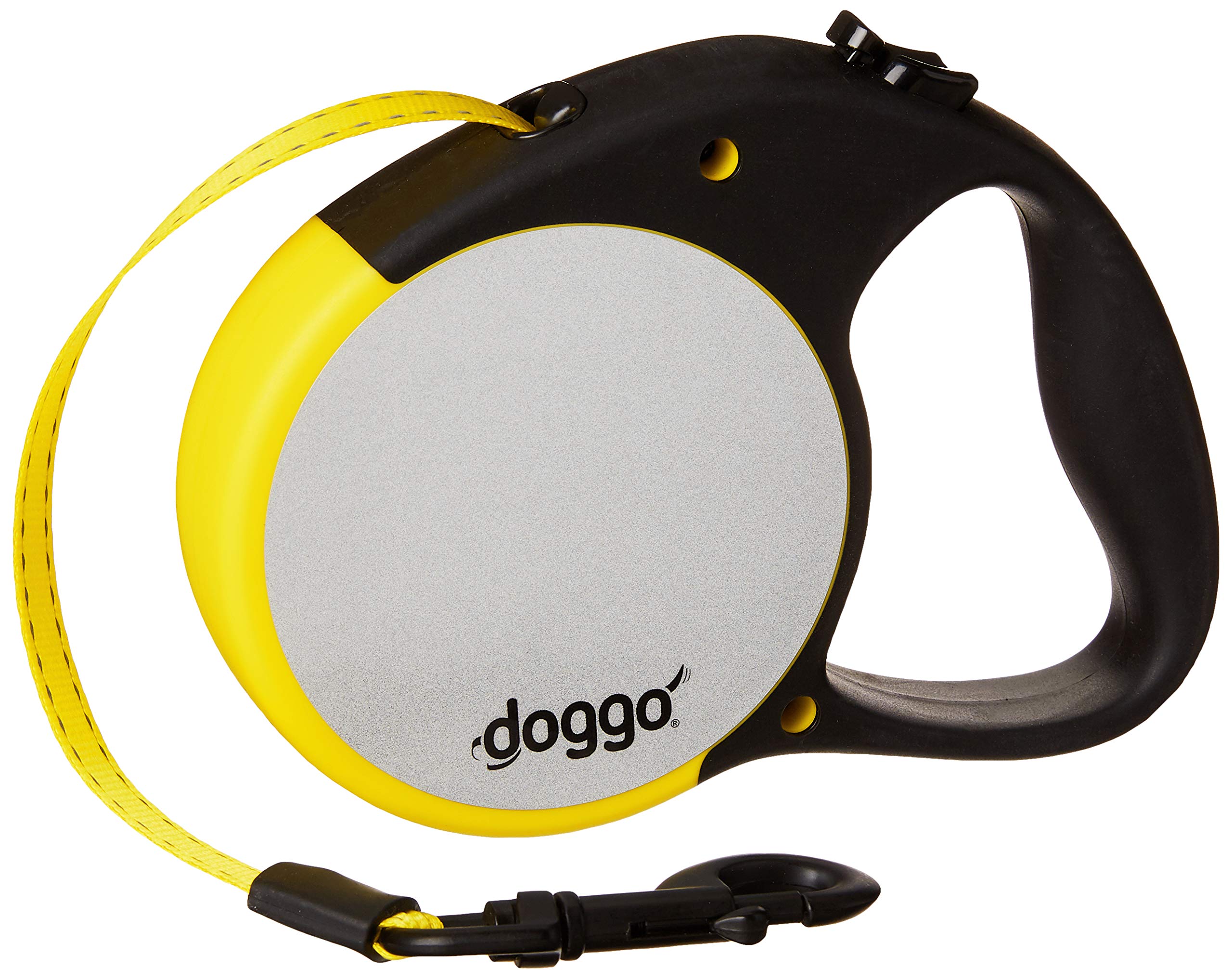 Doggo Reflective Retractable Dog Leash, 16' Long Reflective Belt, Large For Dogs Up To 110 Lbs., Neon Yellow With Reflective Accents