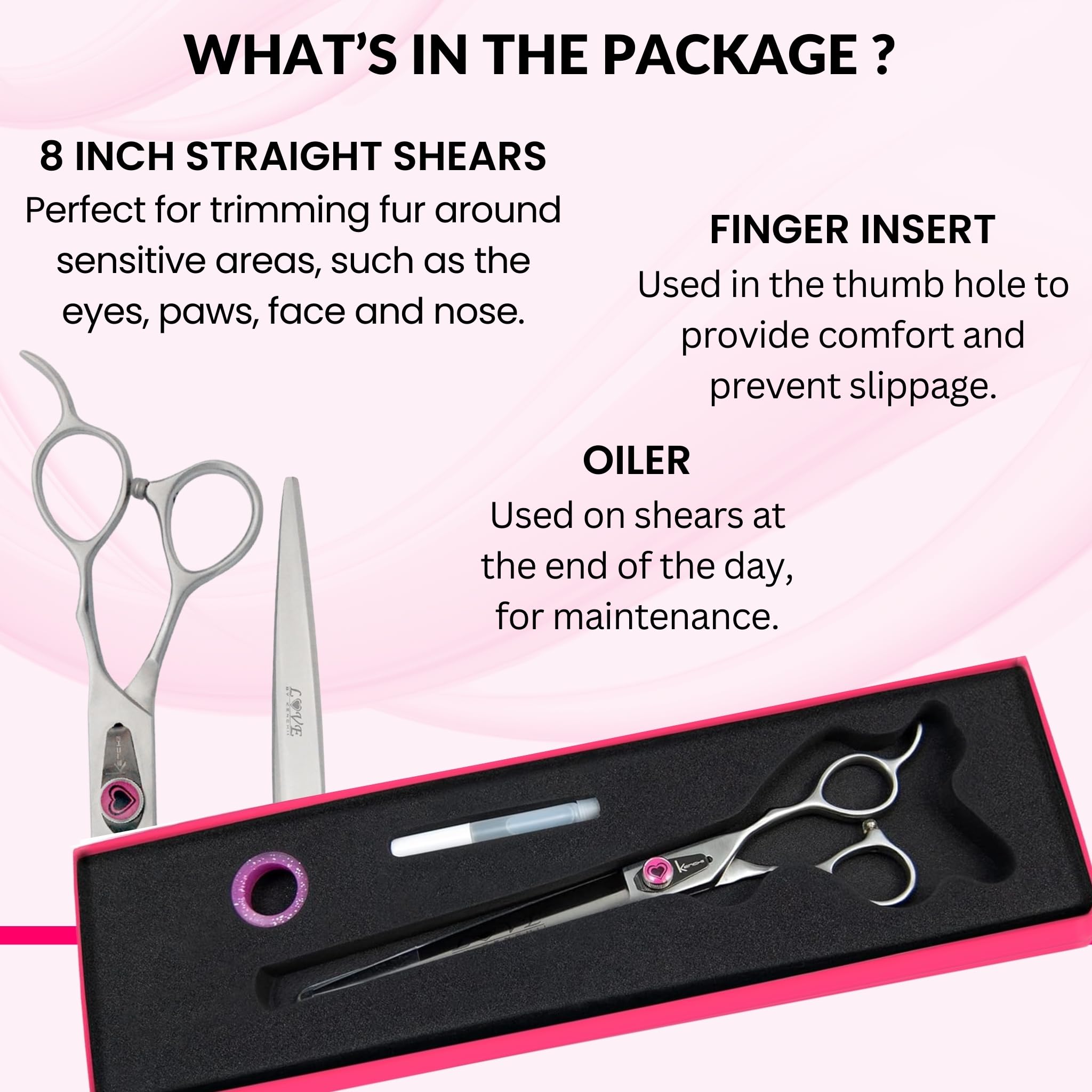 Kenchii Love Dog Grooming Scissors, 8 Inch Straight Shears, Dog Scissors For Grooming, Professional Pet Grooming Scissors, Heavy