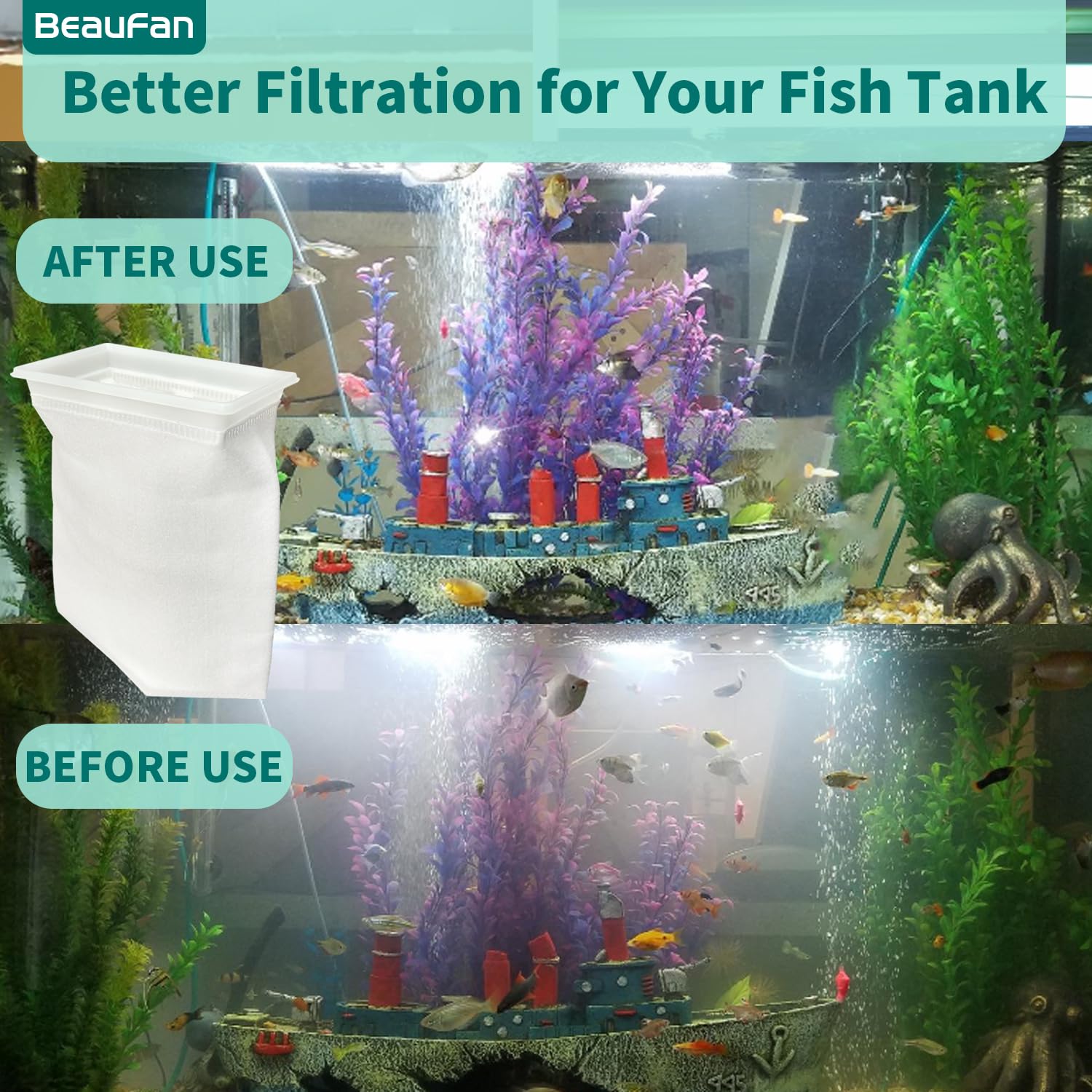 Beaufan 3 Pack Rectangle Filter Sock 200 M 7 X 4.5 Inch Aquarium Filter Bags Aquarium Filter, Rectangle Aquarium Filter Sock, Re