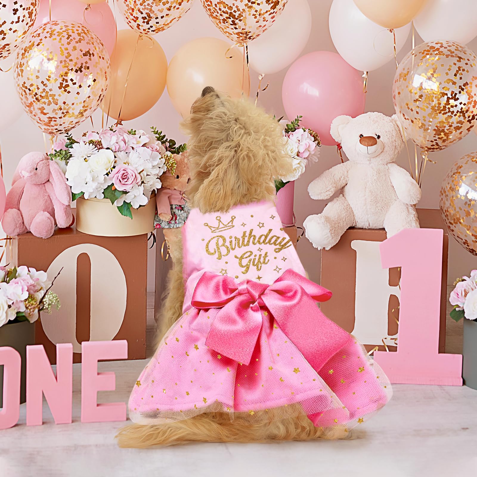 Birthday Dog Dress, Princess Dog Dress Tulle Puppy Skirt Doggie Birthday Outfit Pink Clothes For Small Dogs, Cat Pet Apparel (Me