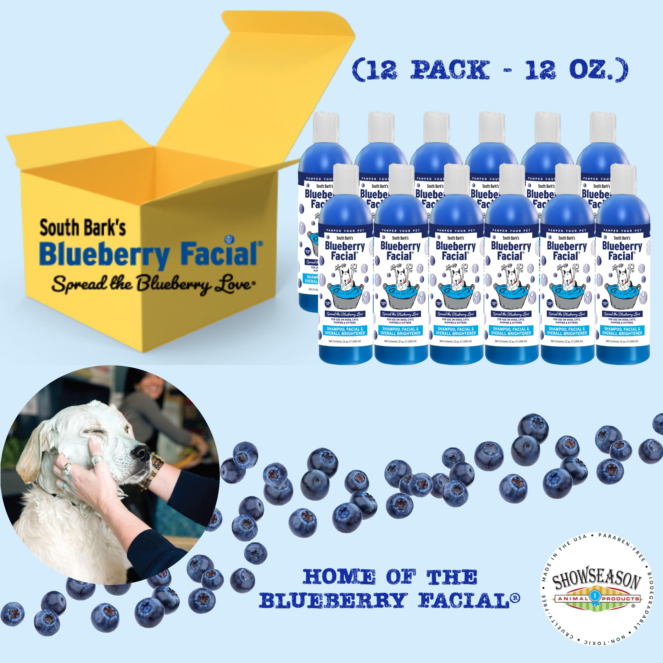 South Bark'S Blueberry Facial Pet Shampoo 12 Oz. For Dogs & Cats | Pack Of 12 | Brightener & Tear Stain Remover - Lasting Odor E
