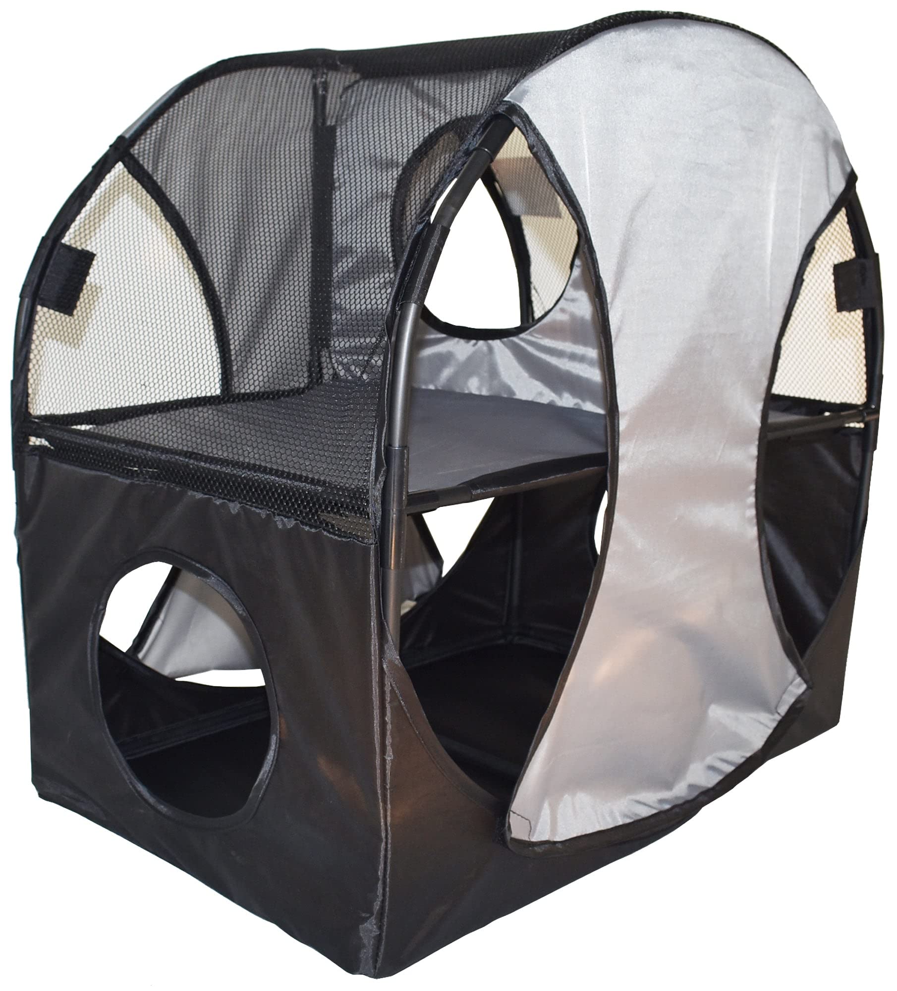 Pet Life Collapsible Soft Folding Pet Cat House, Grey/Black
