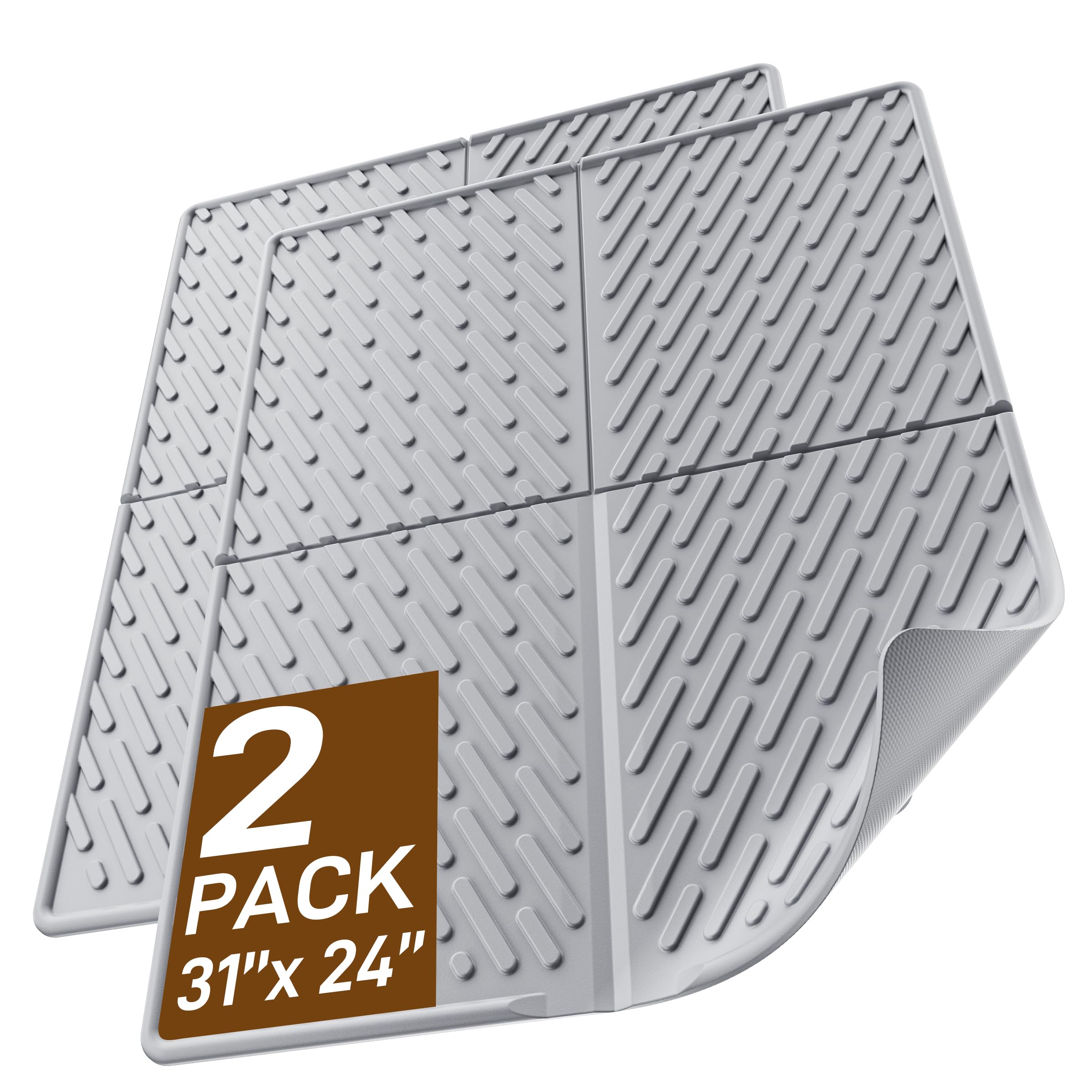 Kaxionage Cat Litter Mat With Grooves & Raised Edge, Urineproof/Waterproof,Litter Scattering Control,Easy To Clean (31 * 24In-Gr