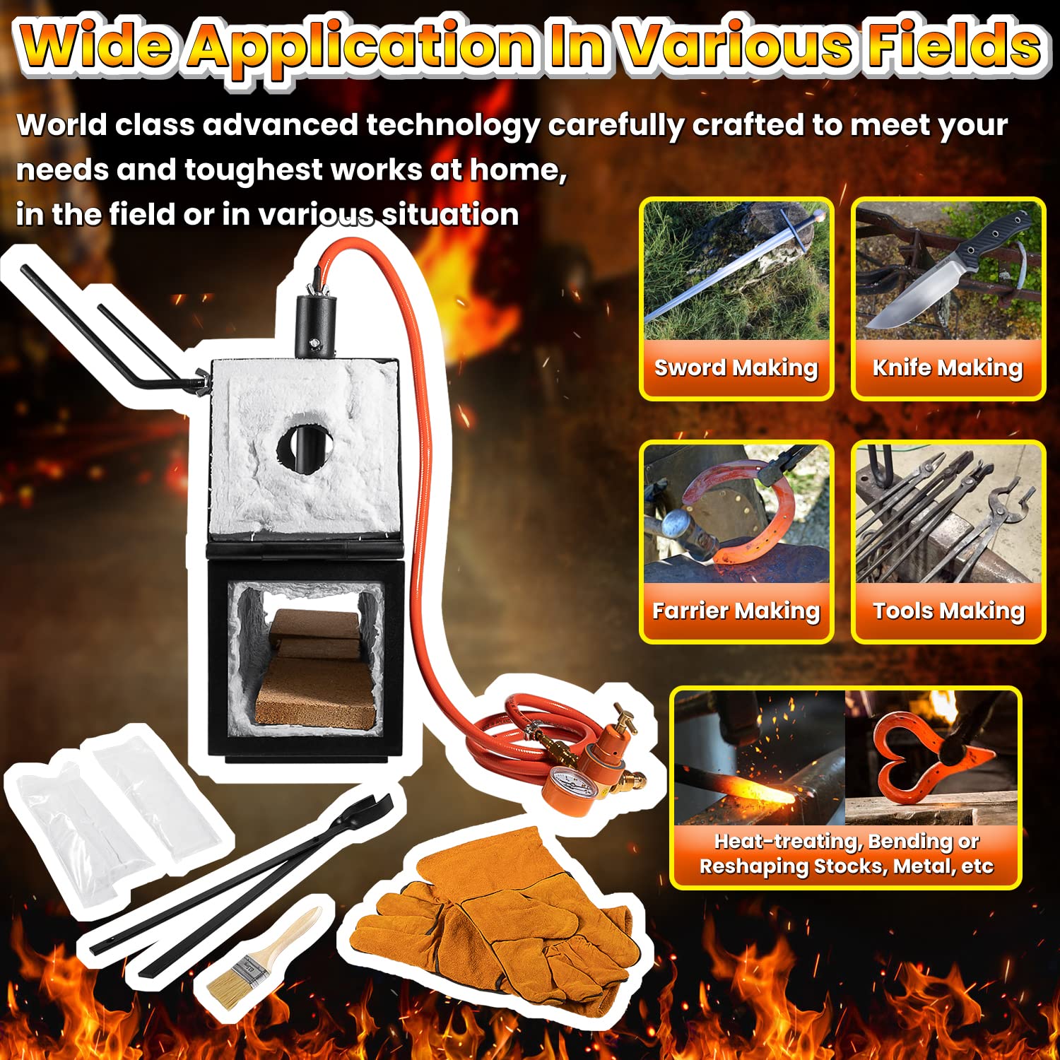 Triple Burners Portable Propane Gas Forge Three Burners 2700F/1482? Large Capacity Square Forging Furnace For Blacksmithing Farr