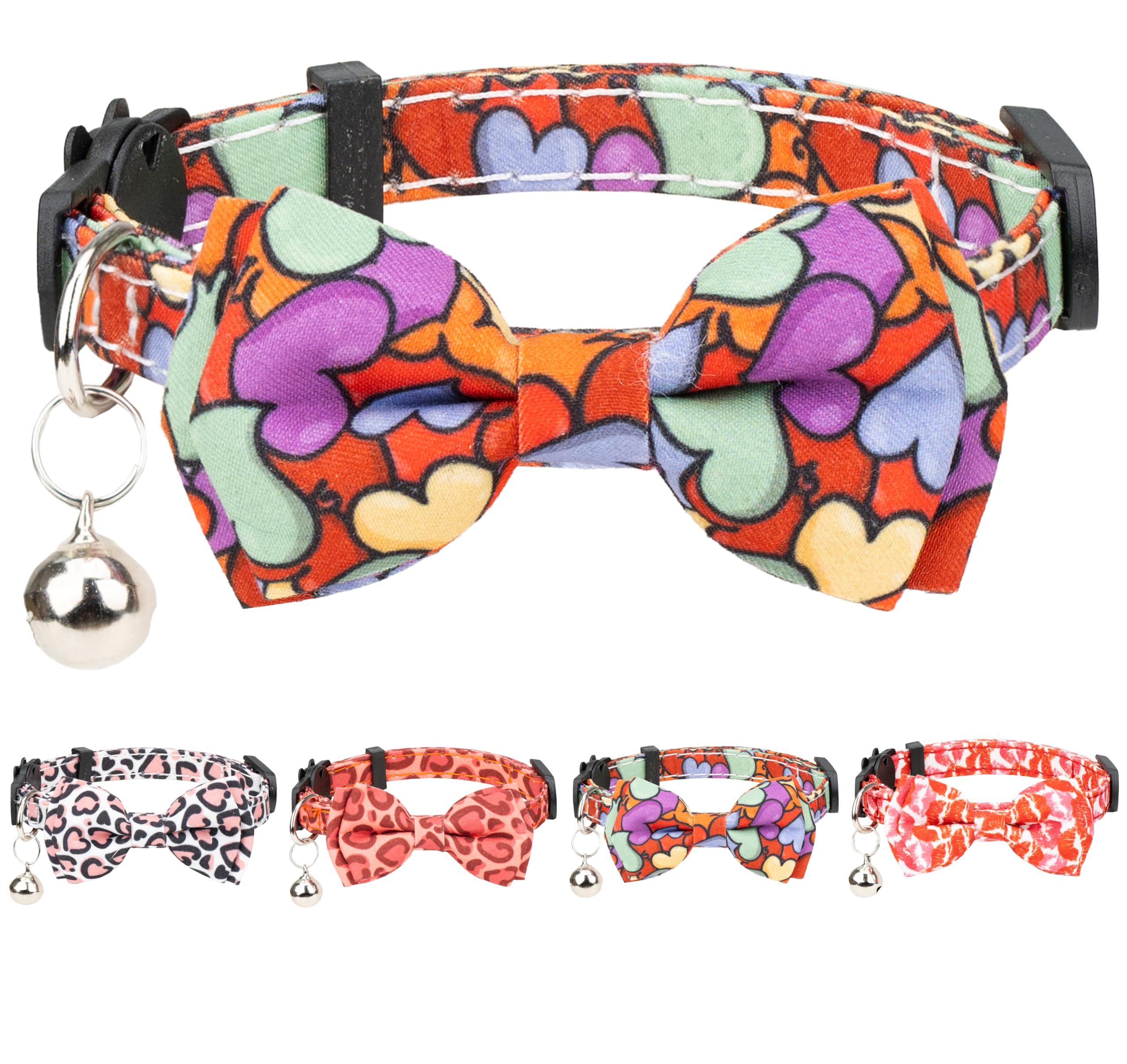 Gyapet Cat Collar With Bowtie Bell Safety Breakaway Kitten 7-11In Dot Colorful Adjustable Love-Hearts