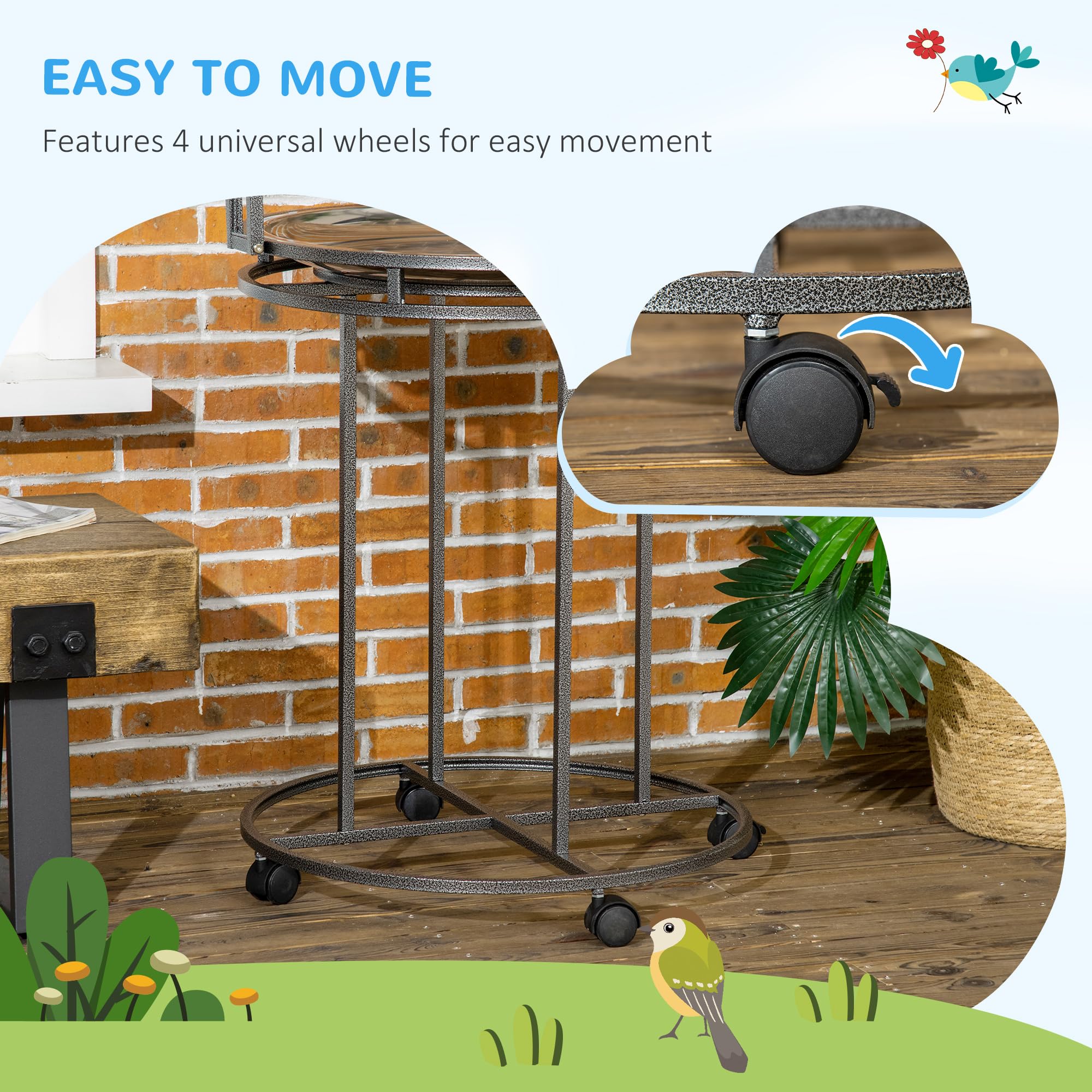 PawHut Large Parrot Stand - Wooden Bird Perch with Toy Hook & 3 Ladders, Dark Grey, Easy Grip, Stainless Steel