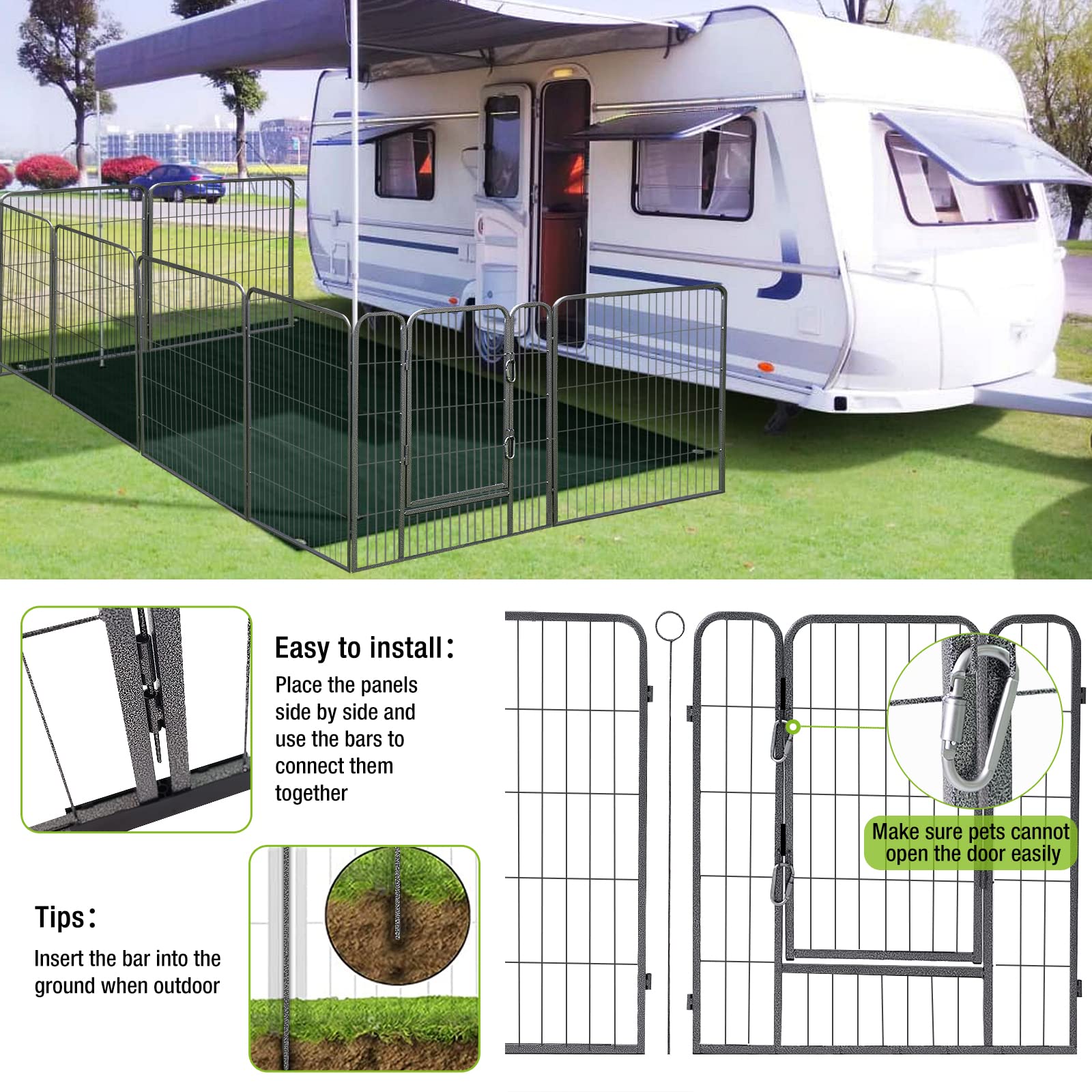 8 Panels Dog Playpen Dog Exercise Pen Heavy Duty Dog Fence Portable Puppy Cats Rabbits Playpen Indoor Outdoor (8 Panels, 39 Inch)
