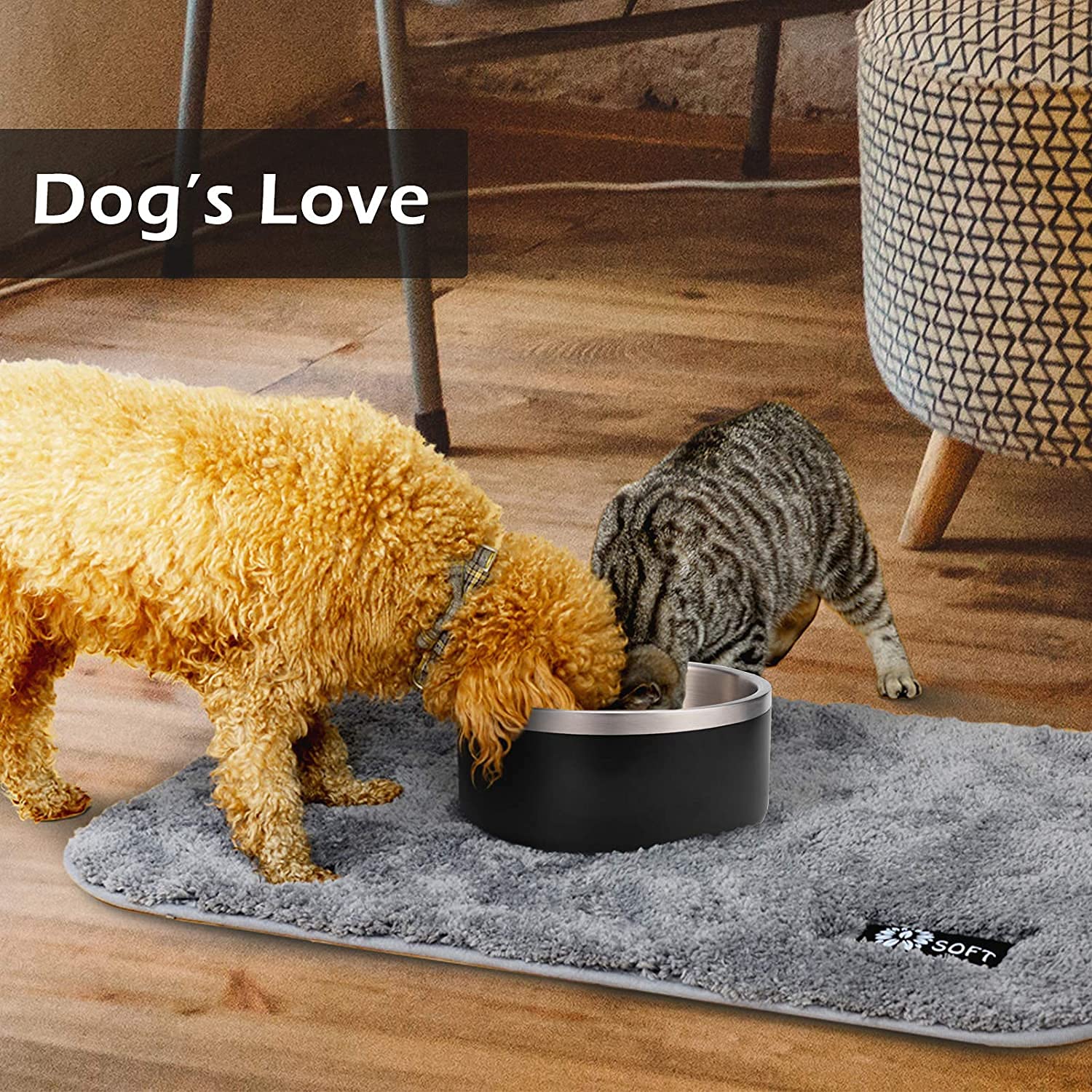 Gteller 32oz 64oz Stainless Steel Double Wall Dog Bowls,BPA Free Non-Slip Pet Dishes,Cat Food&Water Bowl with Rubber Base(64oz,