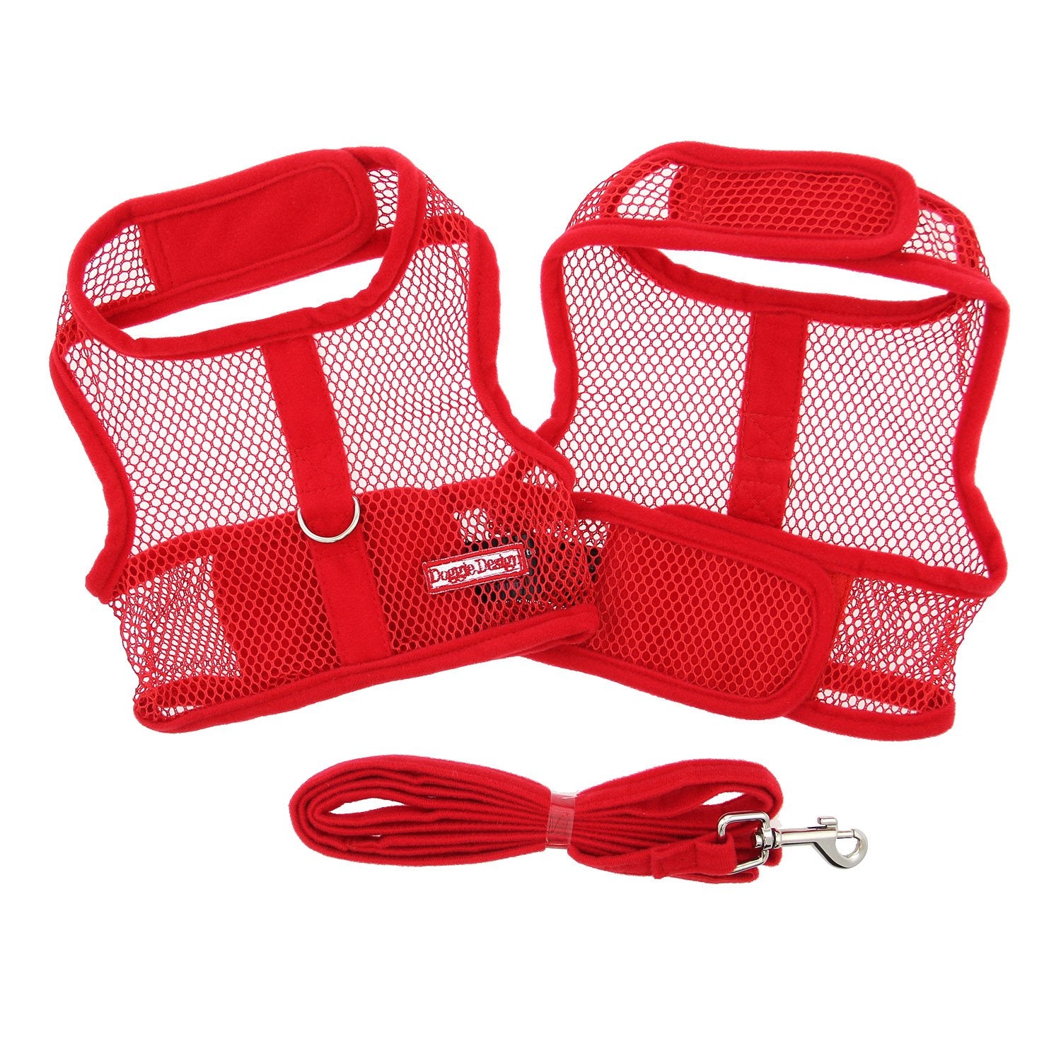 DOGGIE DESIGN Cool Mesh Dog Harness - Medium, Solid Red, Durable Mesh Material