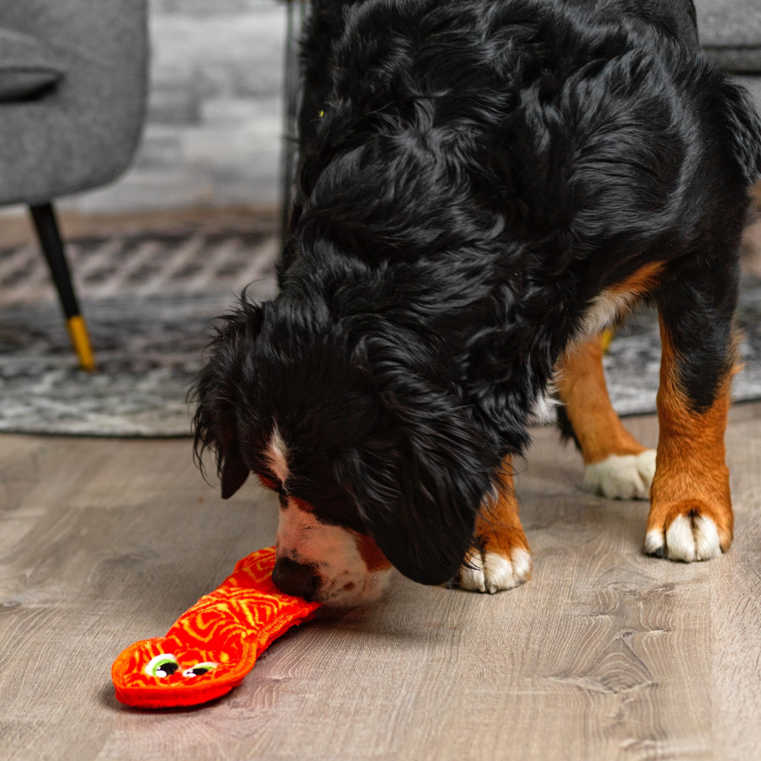 Outward Hound Tough Plush Squeaky Dog Toy, Large Pink Snake, Model 68172, Durable Polyester
