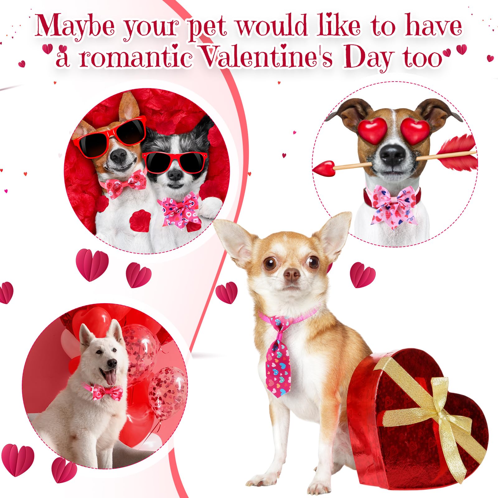 Talltalk 360 Pcs Valentine'S And St Patrick'S Day Bow Ties Collar Set - Adjustable Grooming Accessories For Dogs And Cats - Holi