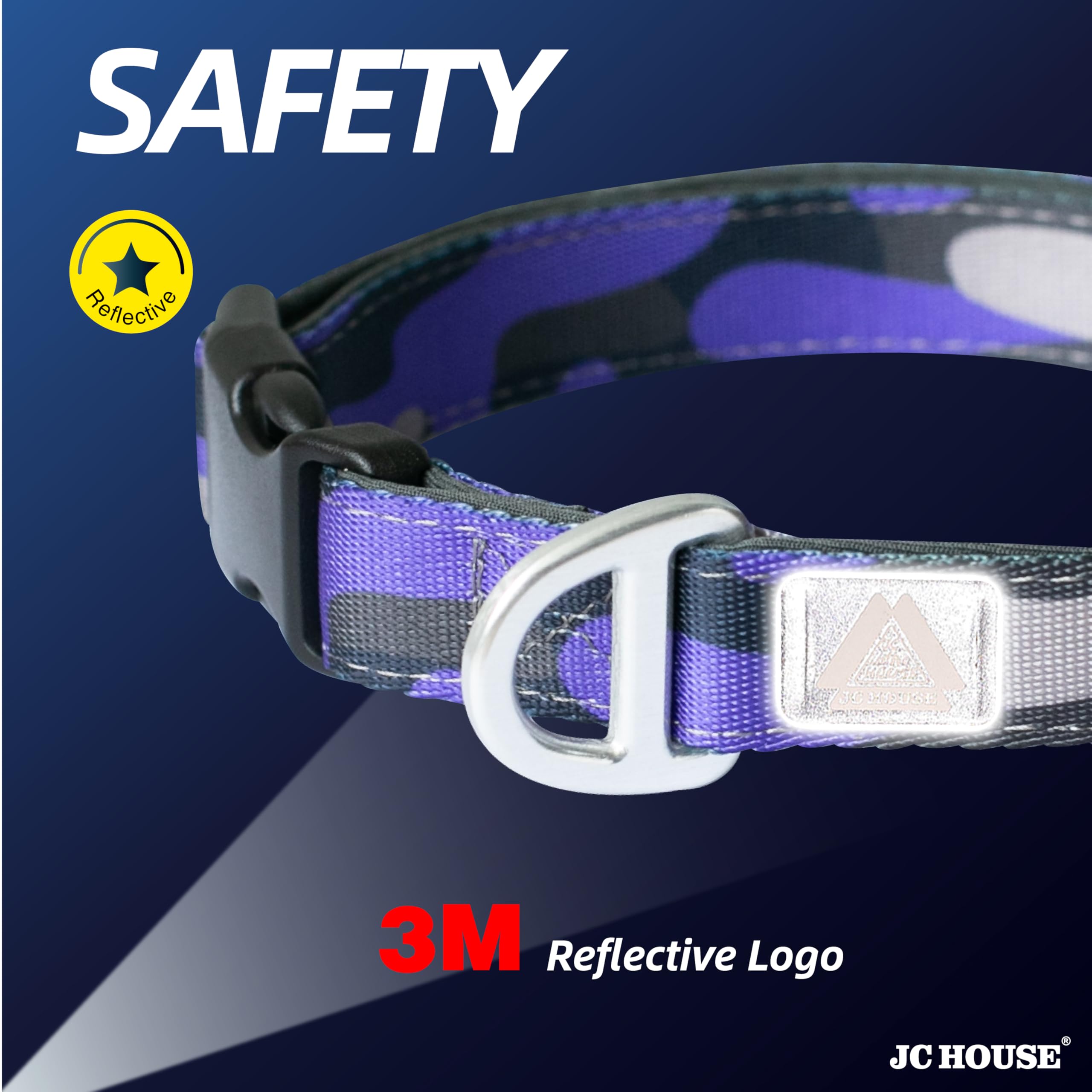 Jc House Soft Padded Dog Collar, Neck 12-20, Adjustable Heavy Duty Collar With 3M Reflective Logo For Medium, Large Dogs, Camo P