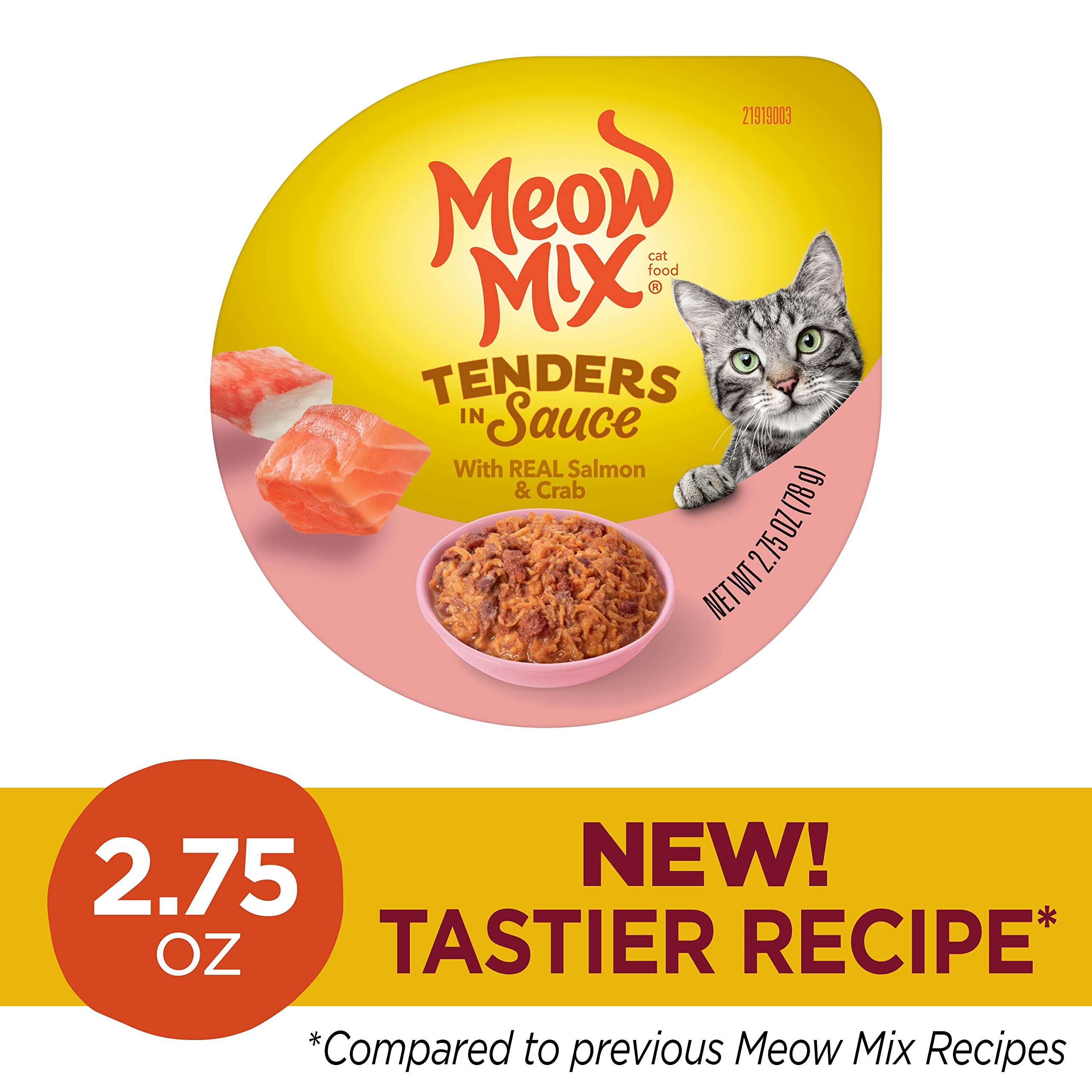 Meow Mix Tenders in Sauce Wet Cat Food, Salmon & Crab, 2.75 Ounce Cup (Pack of 12)