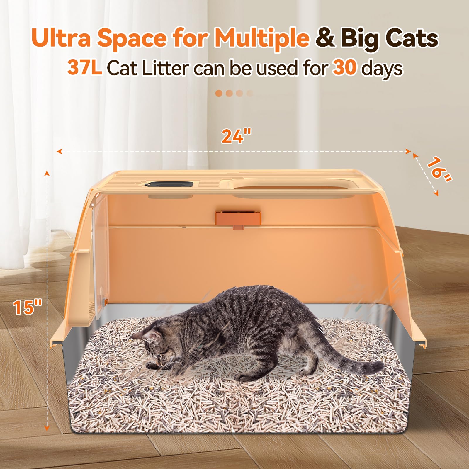 Homagico Stainless Steel Cat Litter Box With Lid, Xl Odor-Proof Enclosed Litter Pan With Litter Mat - Rust-Resistant Durable Lar