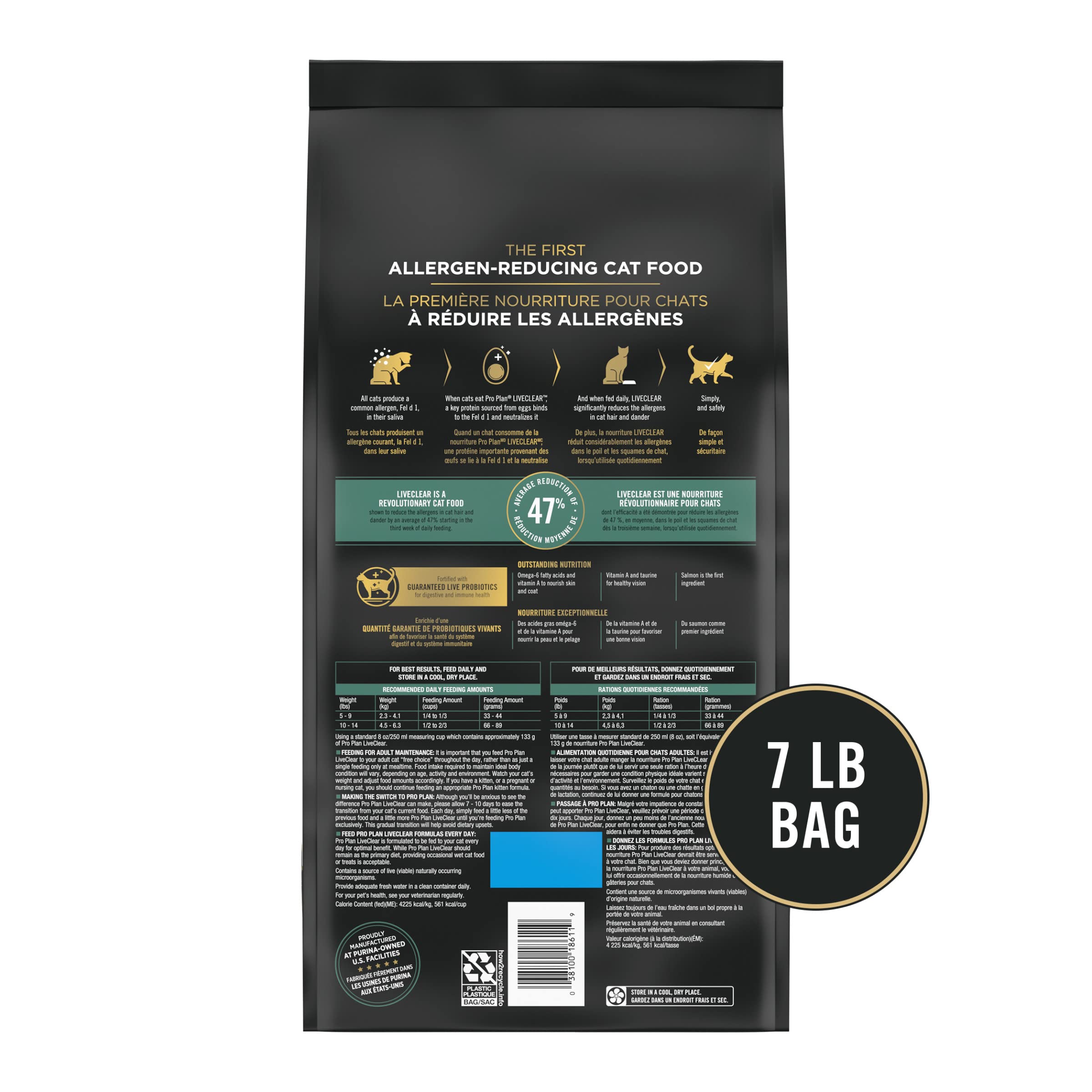 Purina Pro Plan Allergen Reducing, High Protein Cat Food, LIVECLEAR Salmon and Rice Formula - 7 lb. Bag