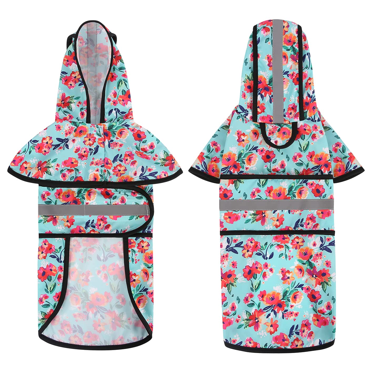 Hde Dog Raincoat Hooded Slicker Poncho For Small To X-Large Dogs And Puppies Turquoise - L