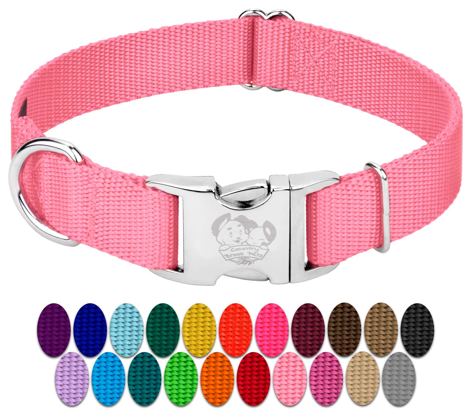 Country Brook Design - Vibrant 30+ Color Selection - Premium Nylon Dog Collar With Metal Buckle (Small, 3/4 Inch, Pink)