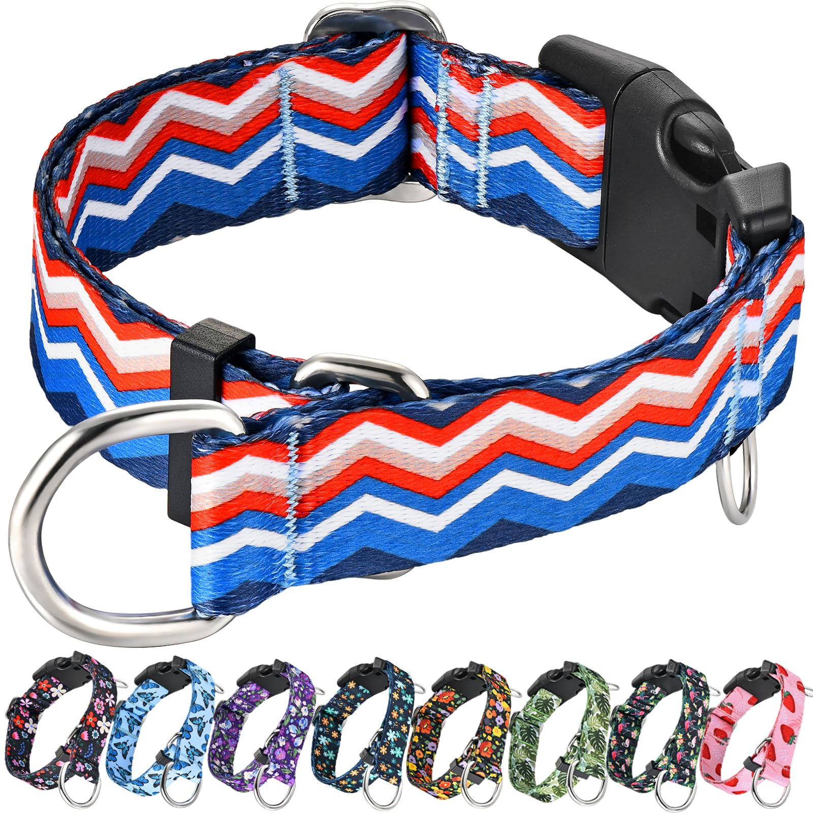 Fidohug Martingale Collar For Dogs With Buckle Adjustable Nylon Slip No Pull Training Dog Collars (Red Blue Arrow, Small)