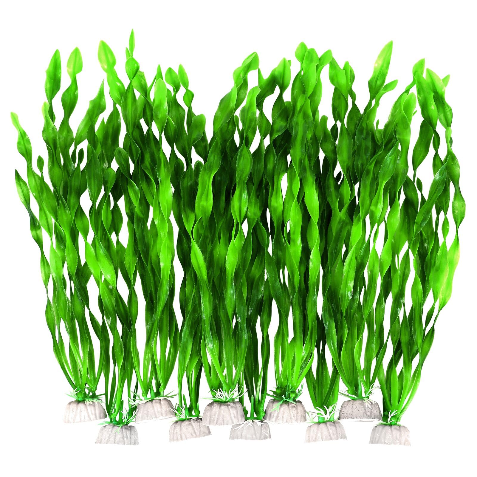 Aquaneat Fish Tank Artificial Plants, Aquarium Plastic Seaweed Decorations, 12Inch Tall Fake Green Accessories, 10 Packs