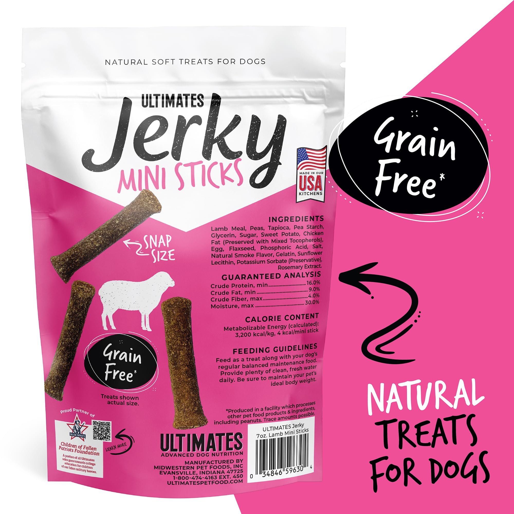 Ultimates Jerky Lamb Mini Sticks Soft Grain-Free Dog Treats - 7 oz Pouch