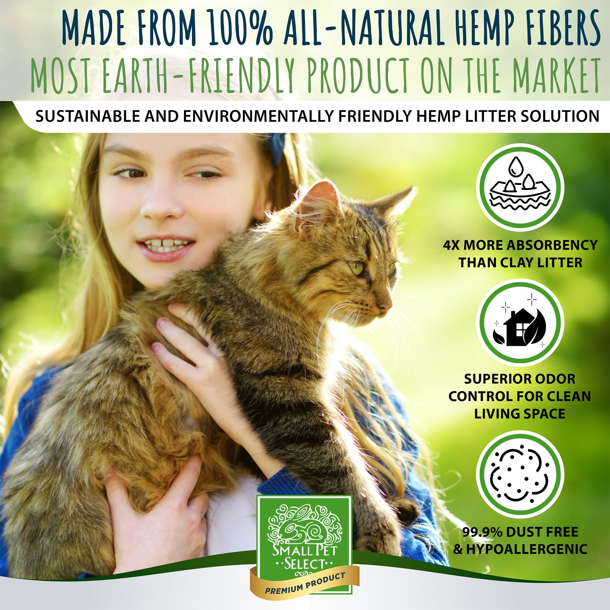 Small Pet Select Hemp Cat Litter, Non-Clumping, Biodegradable, 20 lb, Brown