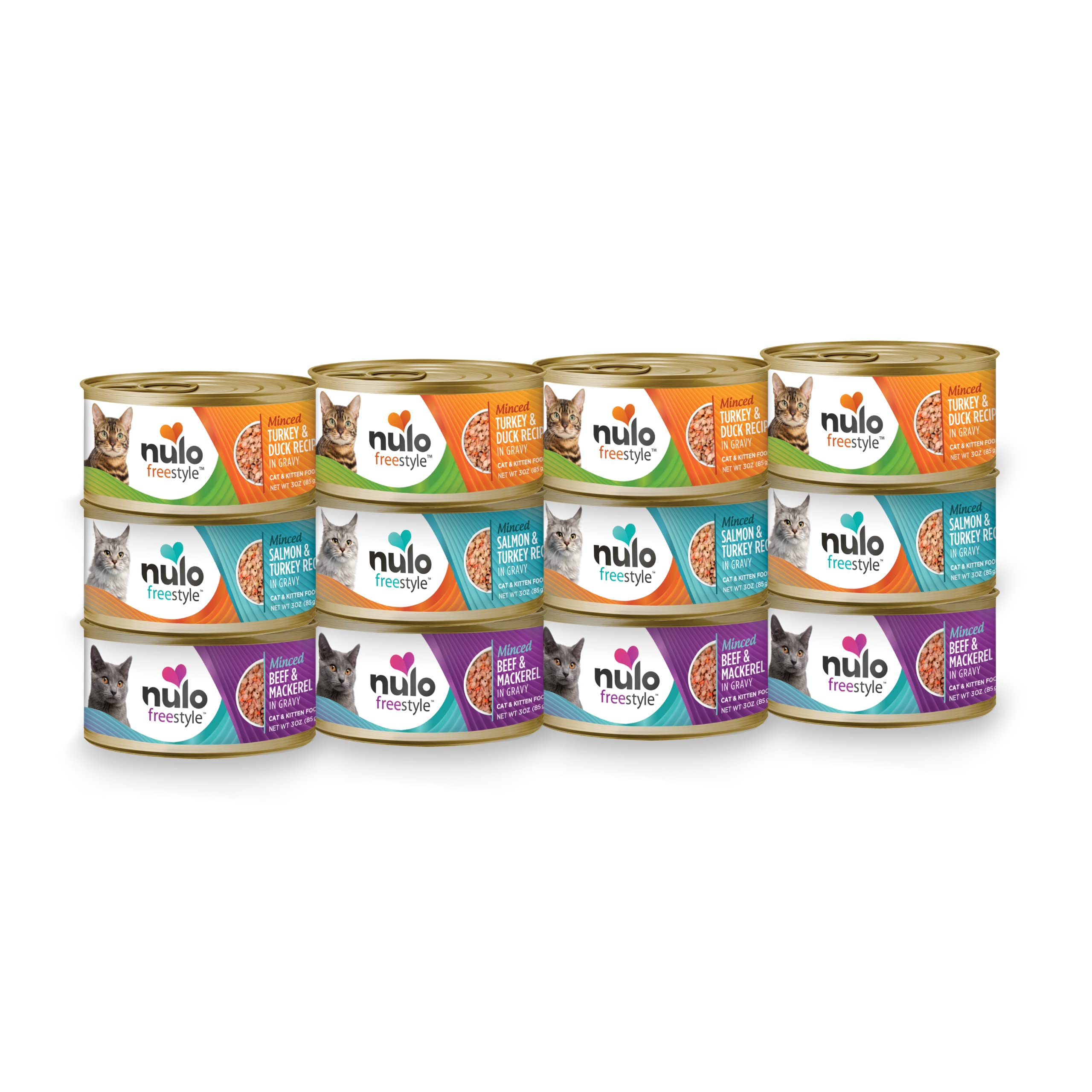 Nulo Freestyle Cat and Kitten Minced Wet Canned Food, Premium All Natural Grain-Free Shredded Wet Cat Food, Protein-Rich with Om