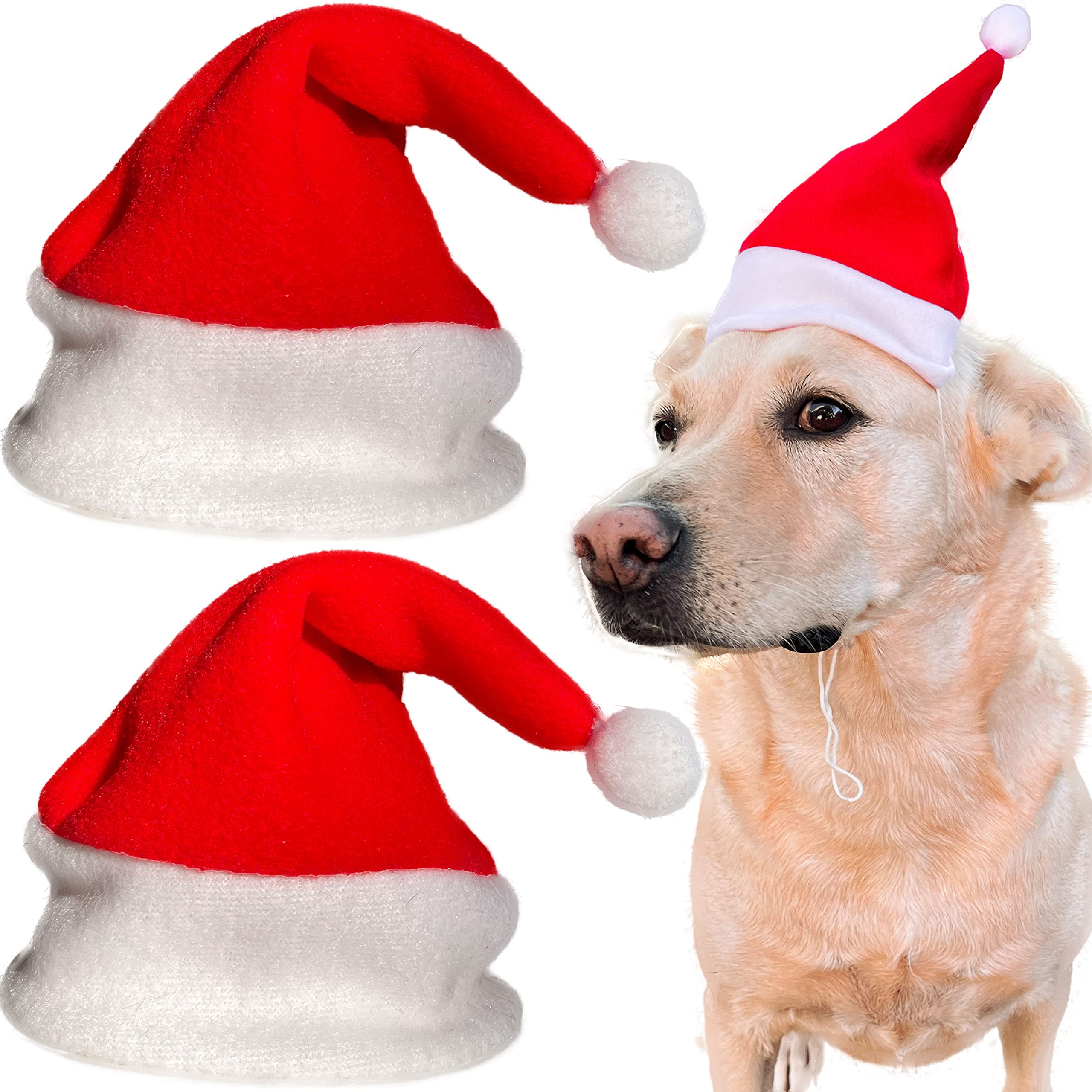 Odi Style Christmas Dog Hat - 2 Pack, Dog Santa Hat, Festive Christmas Holiday Outfit Costume Gifts For Dogs Cats, Holiday Pet Hat, Sliding Toggles For Best Fit