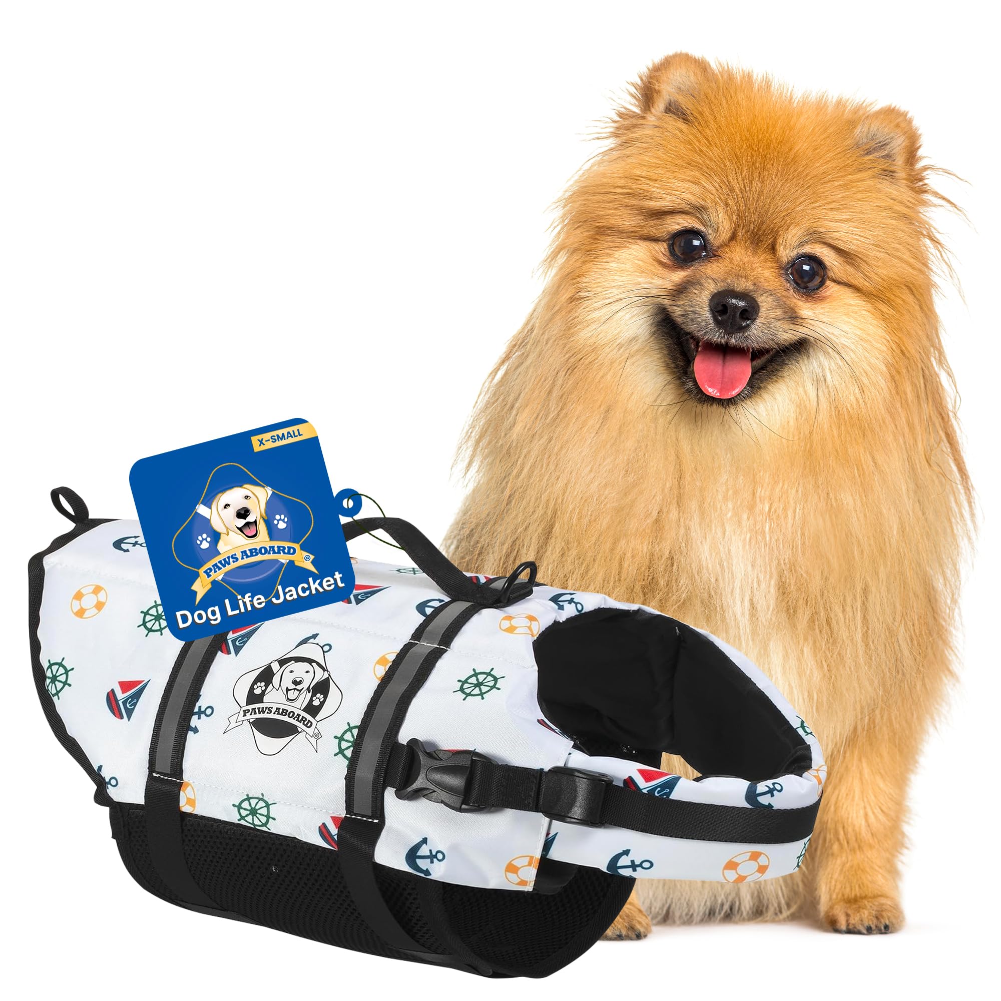 Paws Aboard Dog Life Jacket - Keep Your Canine Safe With A Neoprene Life Vest For Swimming And Boating - Available In Different Sizes, Color And Design To Choose - Nautical Dog, X-Small