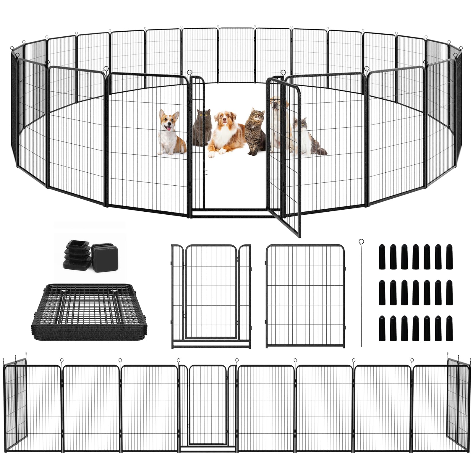 Kfvigoho Dog Playpen Outdoor Extra Wide 24 Panels Heavy Duty Dog Fence 47'' Height Anti-Rust With Doors Portable For Rv Camping 