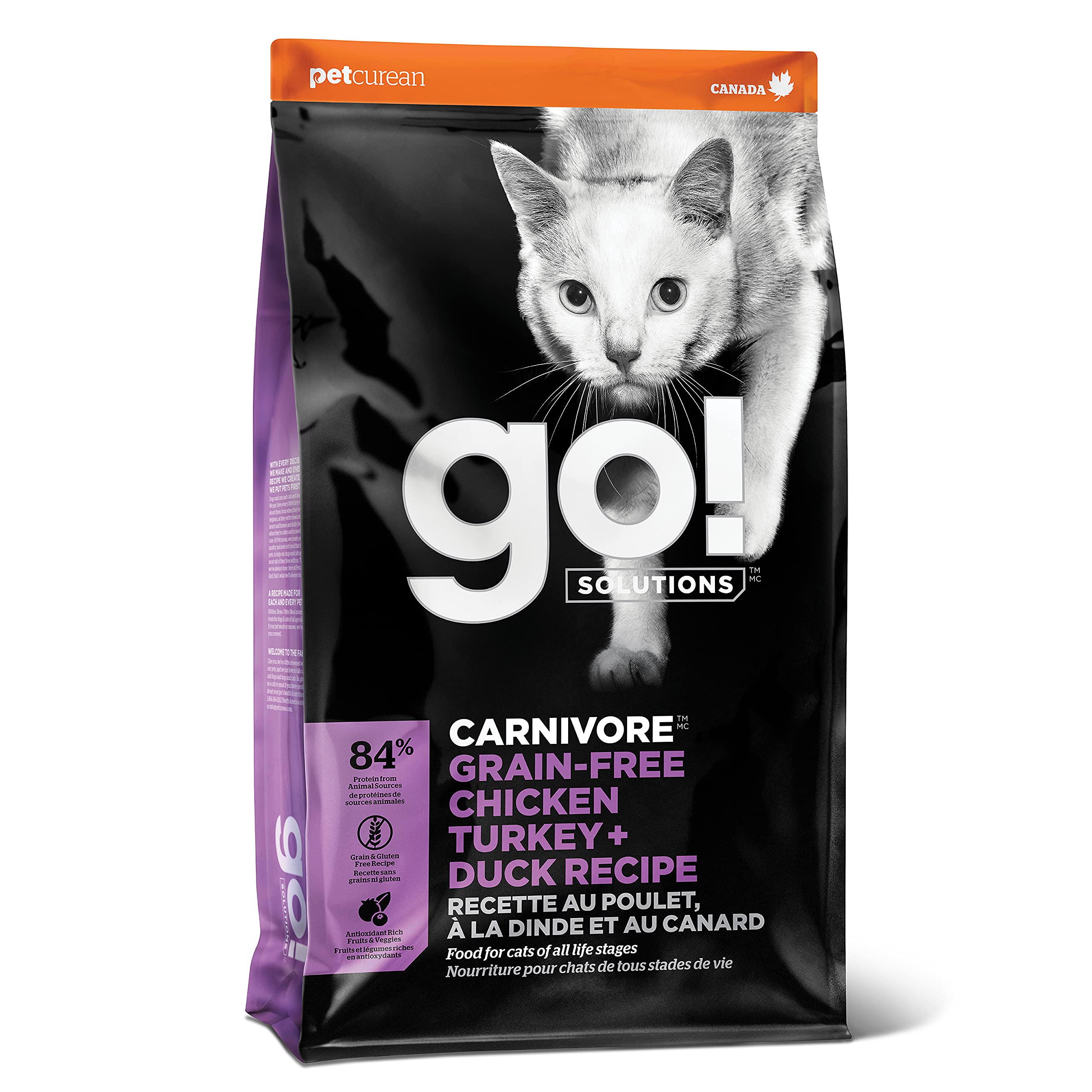Go! Solutions Carnivore, Grain-Free, Protein Rich Dry Cat Food, Chicken, Turkey and Duck Recipe, 16 lb Bag