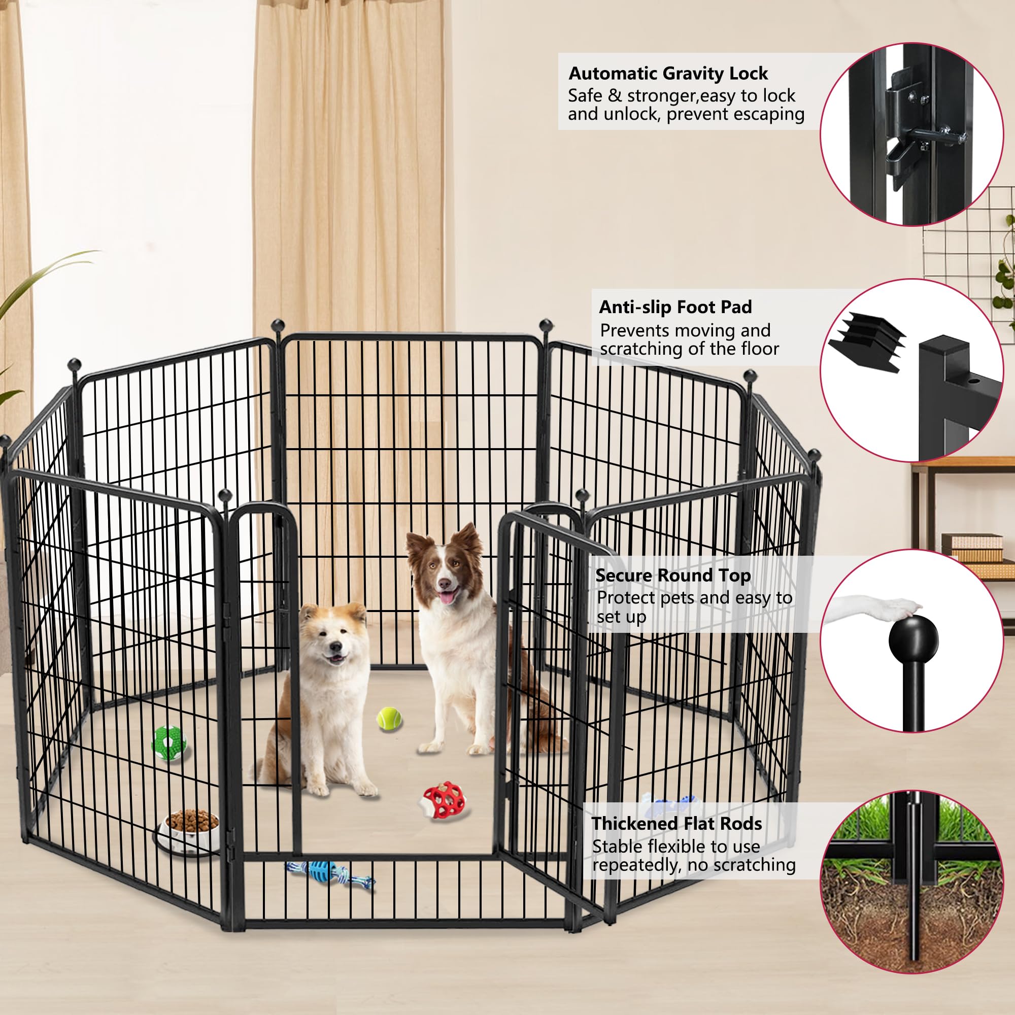 Jhsomdr Dog Playpen 40 Inch 24 Panels Indoor Outdoor Dog Pen For Large/Medium/Small Dogs Heavy Duty Metal Dog Fence Outdoor For
