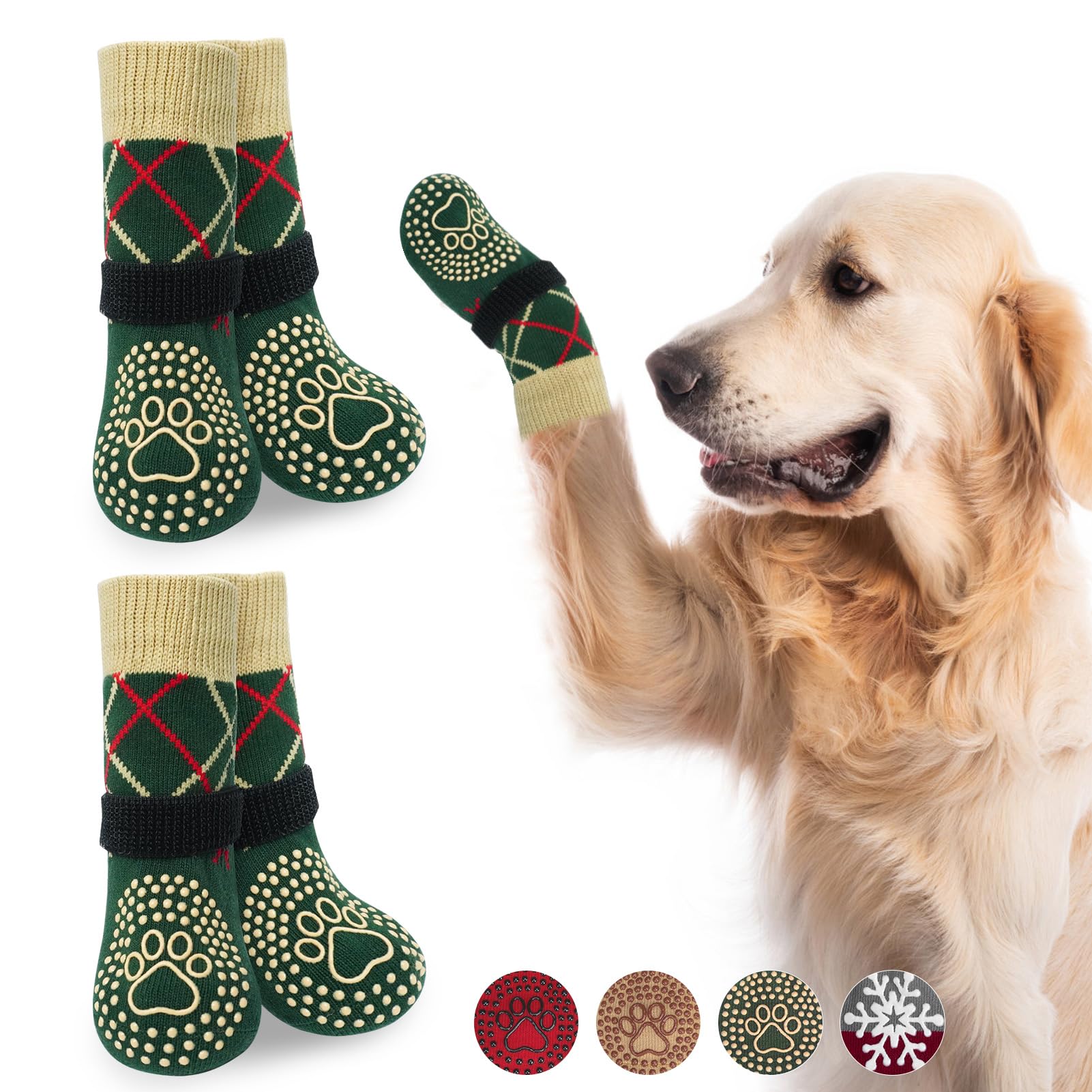 BEAUTYZOO Dog Paw Protectors - Anti Slip, Non Slip Socks for Hardwood Floors, Prevent Licking & Scratching - Size XL