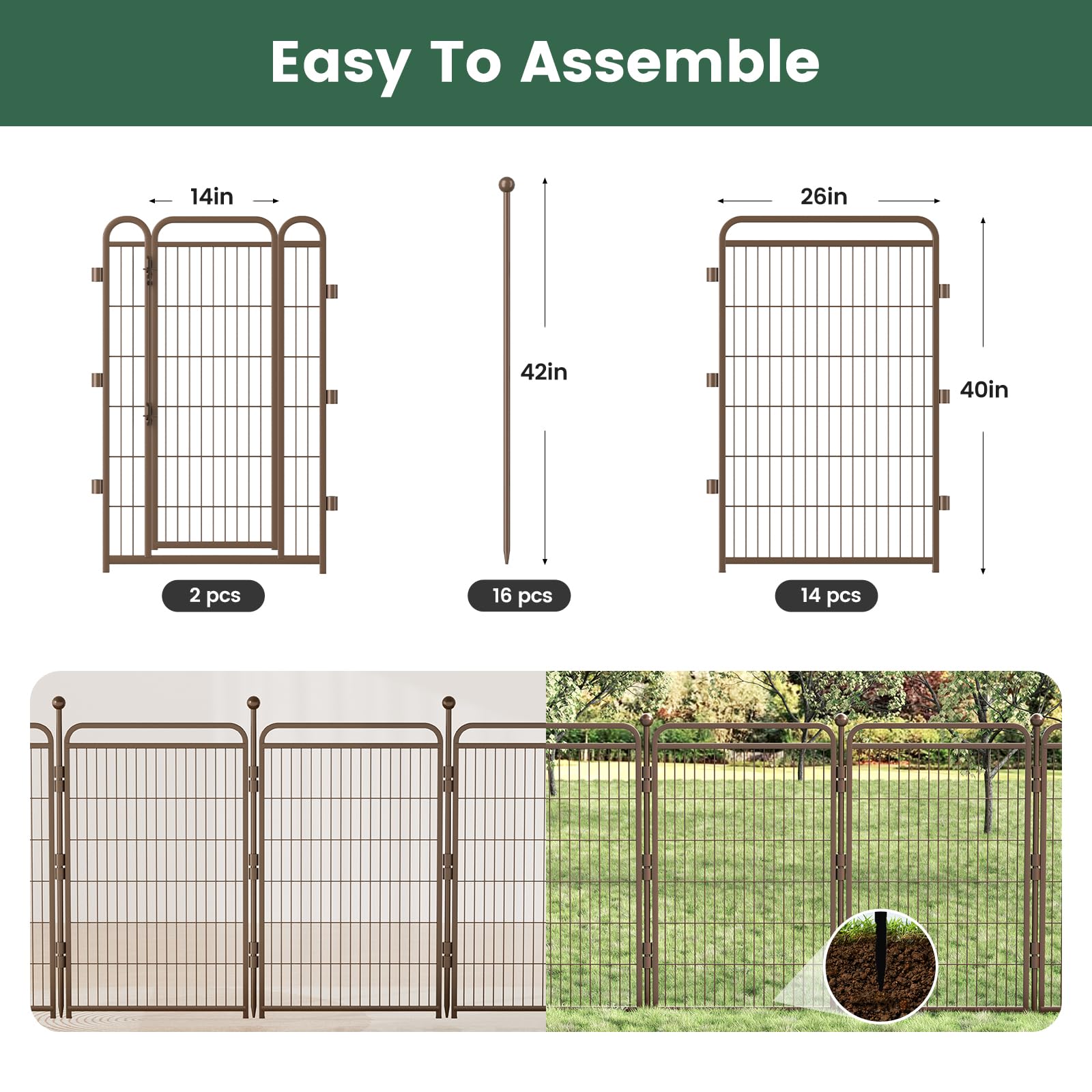Gardner Pet Dog Playpens, 40'' H 16 Panels Dog Pen Outdoor/Indoor Dog Fence Exercise Pen For Small/Medium/Large Dogs, Foldable P