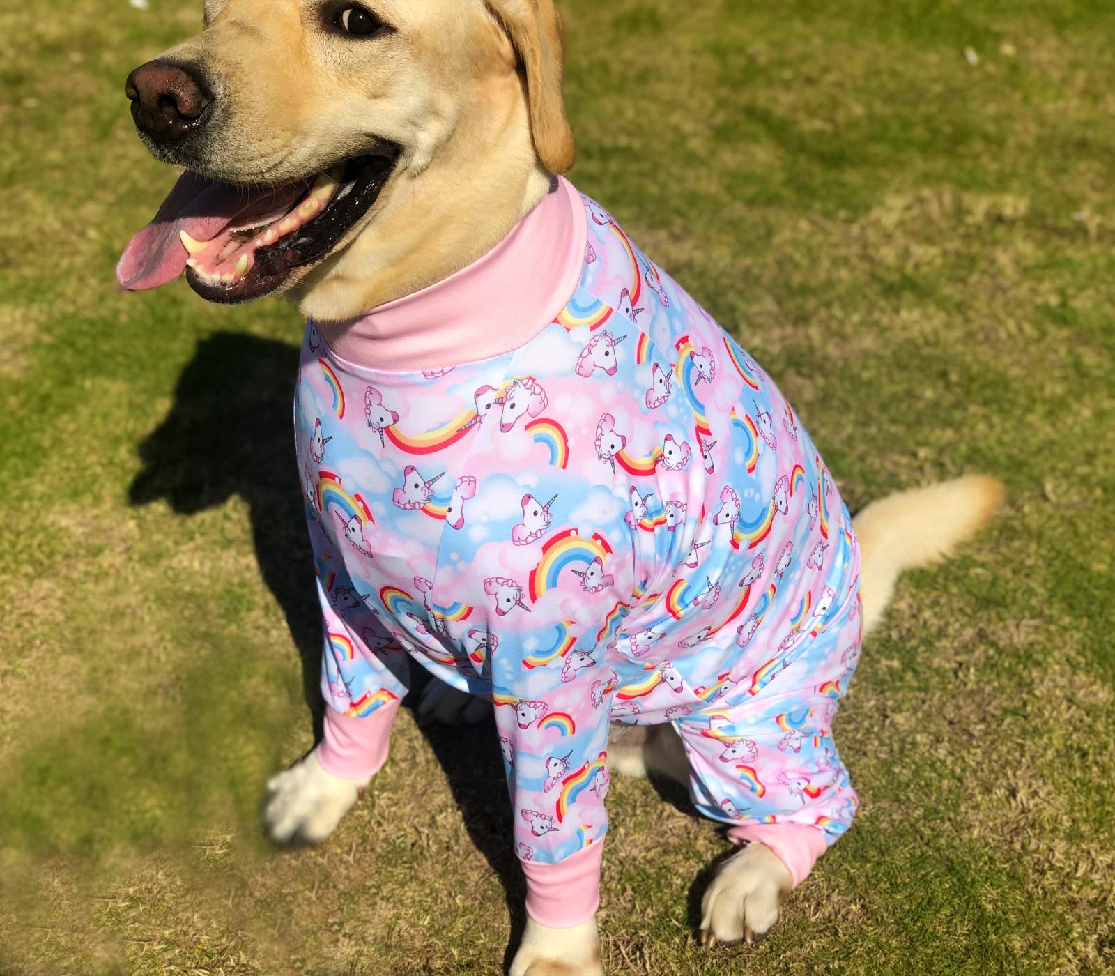 Pripre Unicorn Printed Long Sleeve Shirts Soft Pajamas Onesie Jumpsuit Prevent Licking Shedding Suit For Large Dogs (Pink, 3Xl)