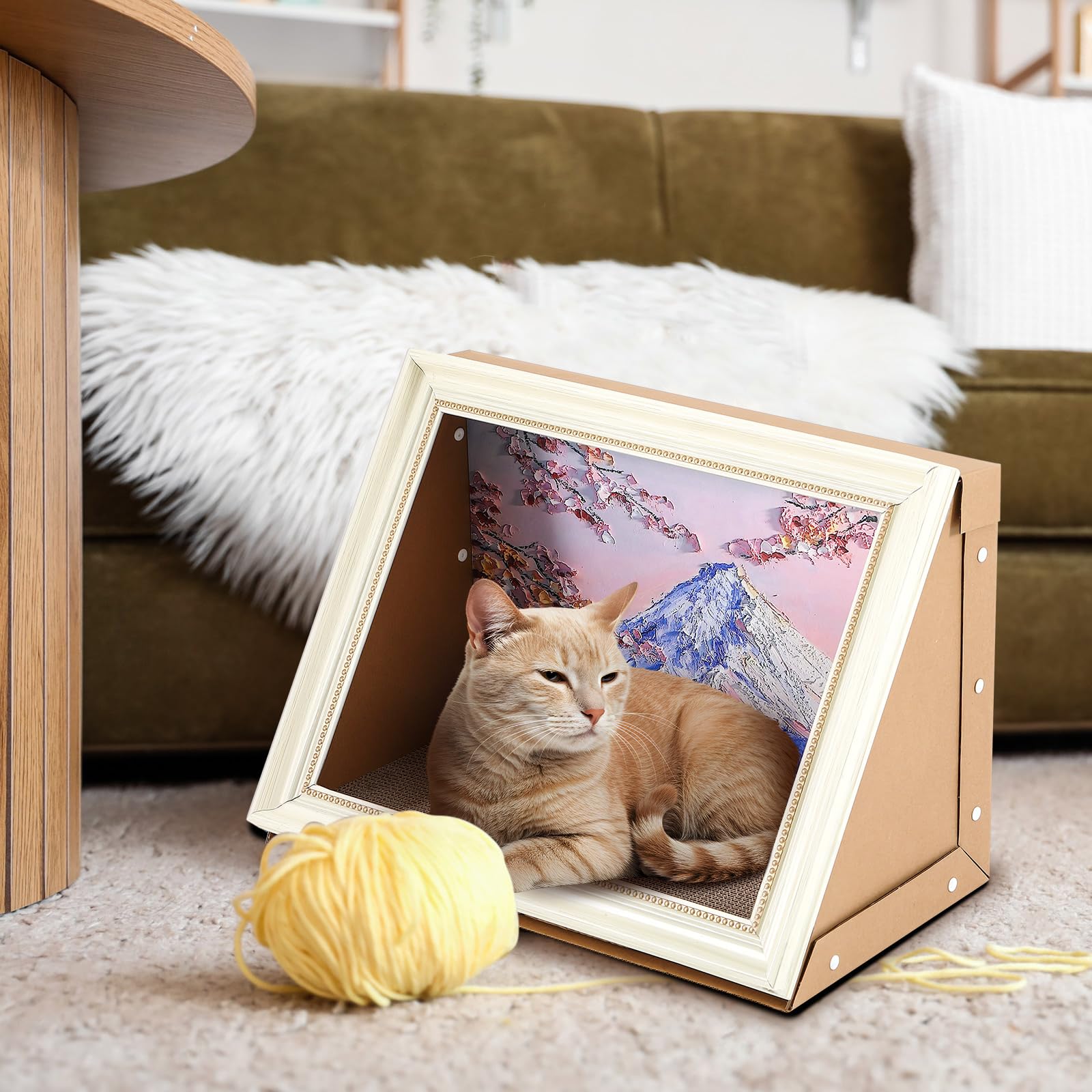 Eccliy Cardboard Cat Scratcher House Oil Painting Art Frame Cat Scratcher Bed Vintage Picture Scratching Board Pad Kitten Couch
