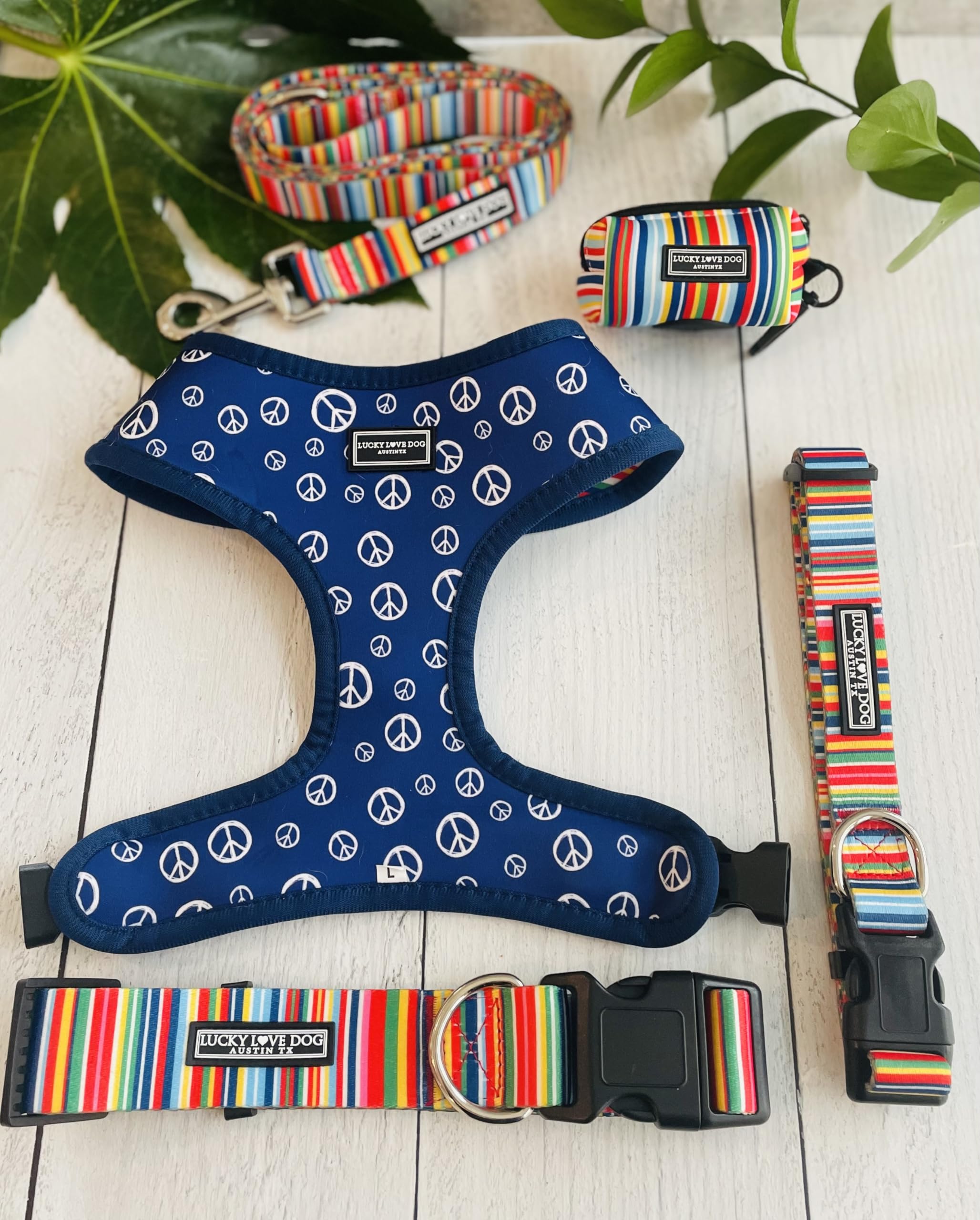 Lucky Love Dog Combo Set, Rainbow Big Dog Collar & Leash Set For Large Dogs, Colorful Matching Collar And Leash Set For Girl Or