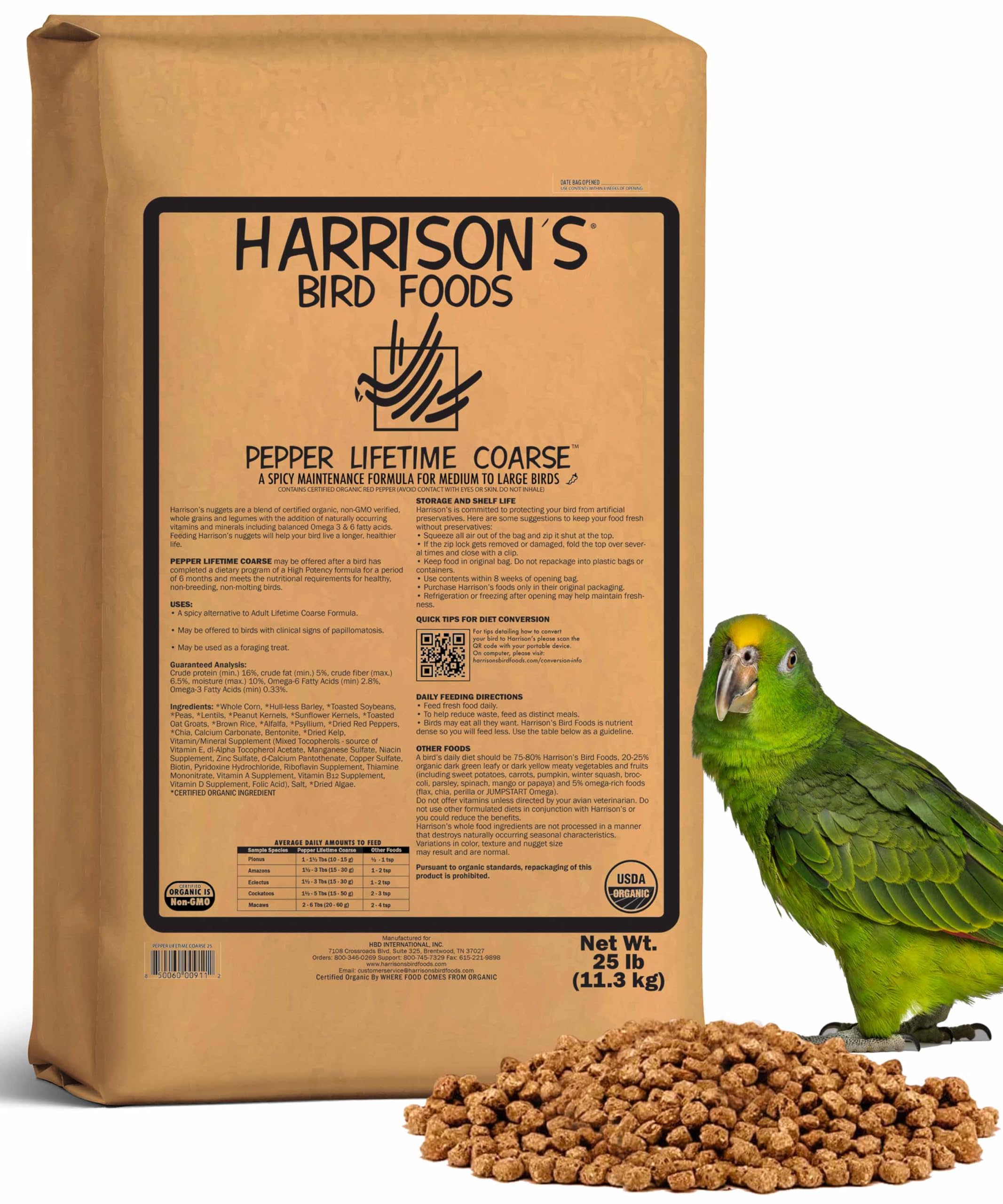 Harrisons Bird Foods Pepper Lifetime Coarse Certified Organic Non-GMO Formula Bird Food 25lb