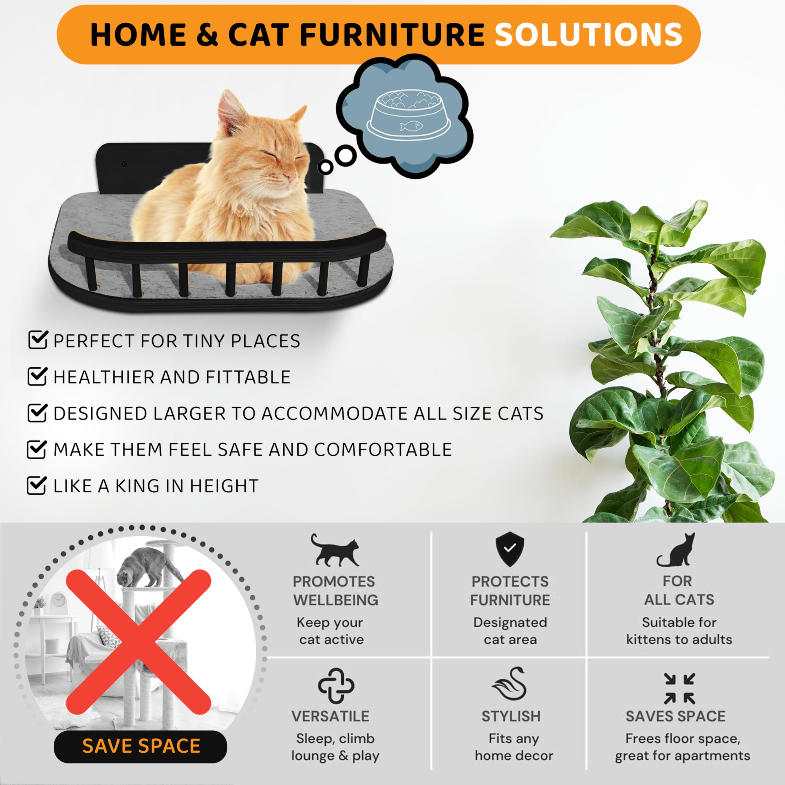 BUOGA Cat Wall Shelves with 3 Steps - Modern Mounted Cat Wall Furniture & Shelf, Premium Hardwood Bed for Climbing, Sleeping & L