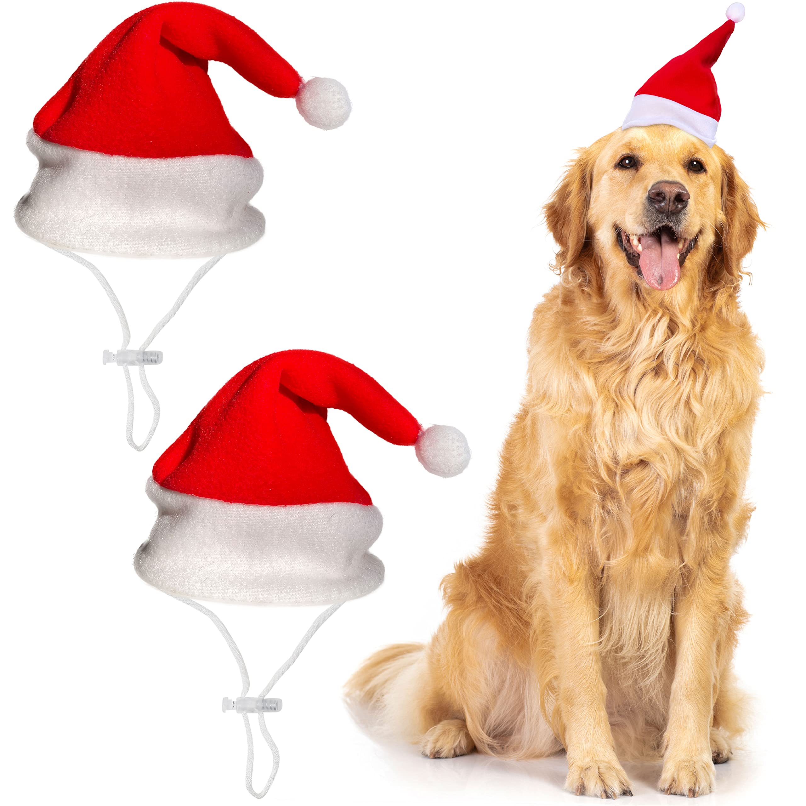 Odi Style Christmas Dog Hat - 2 Pack, Dog Santa Hat, Festive Christmas Holiday Outfit Costume Gifts For Dogs Cats, Holiday Pet Hat, Sliding Toggles For Best Fit