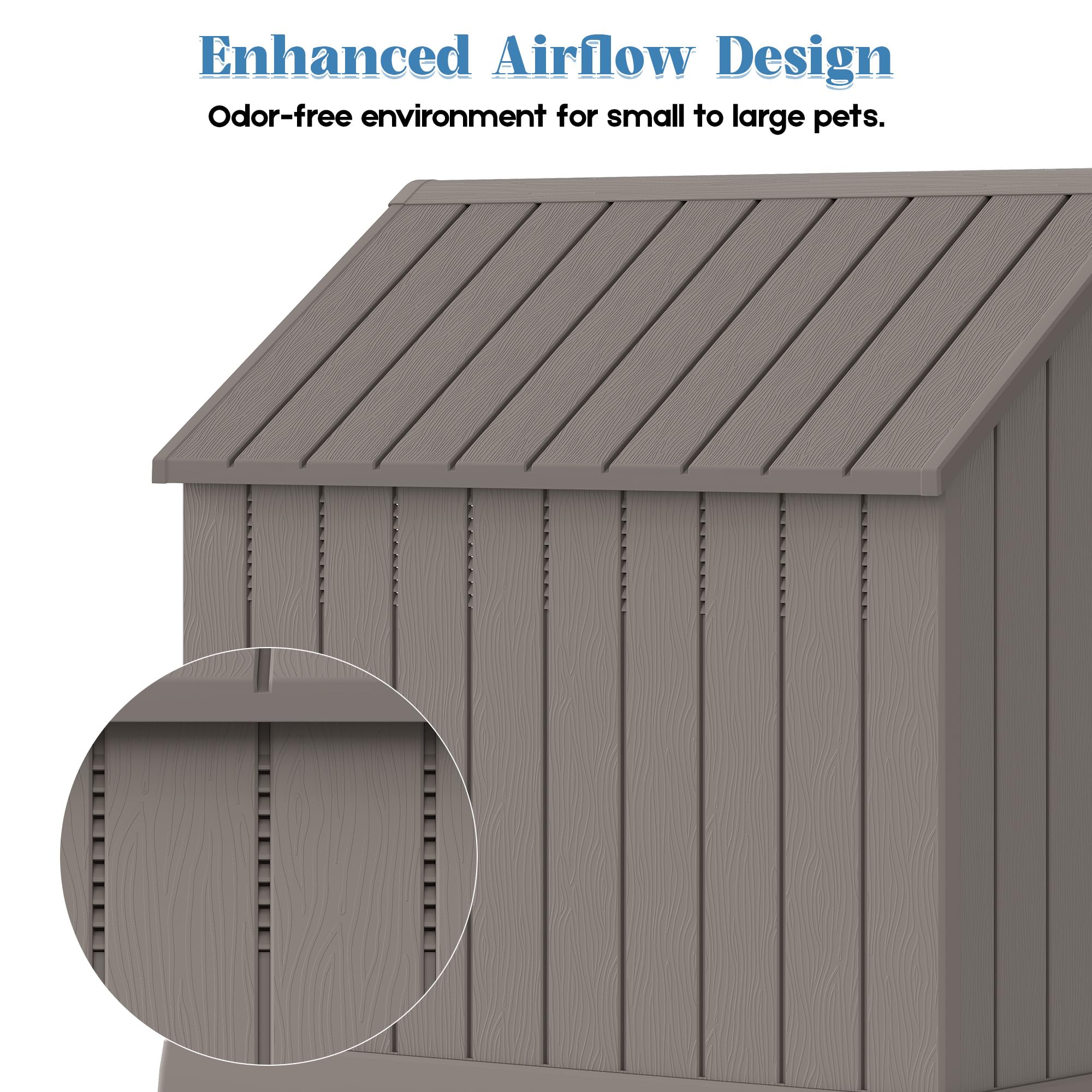 Fancyango Large Dog House - Durable Plastic, Waterproof, Elevated Floor, Grey, 36.2''L×38''W×38''H, Easy Clean, Model TT057