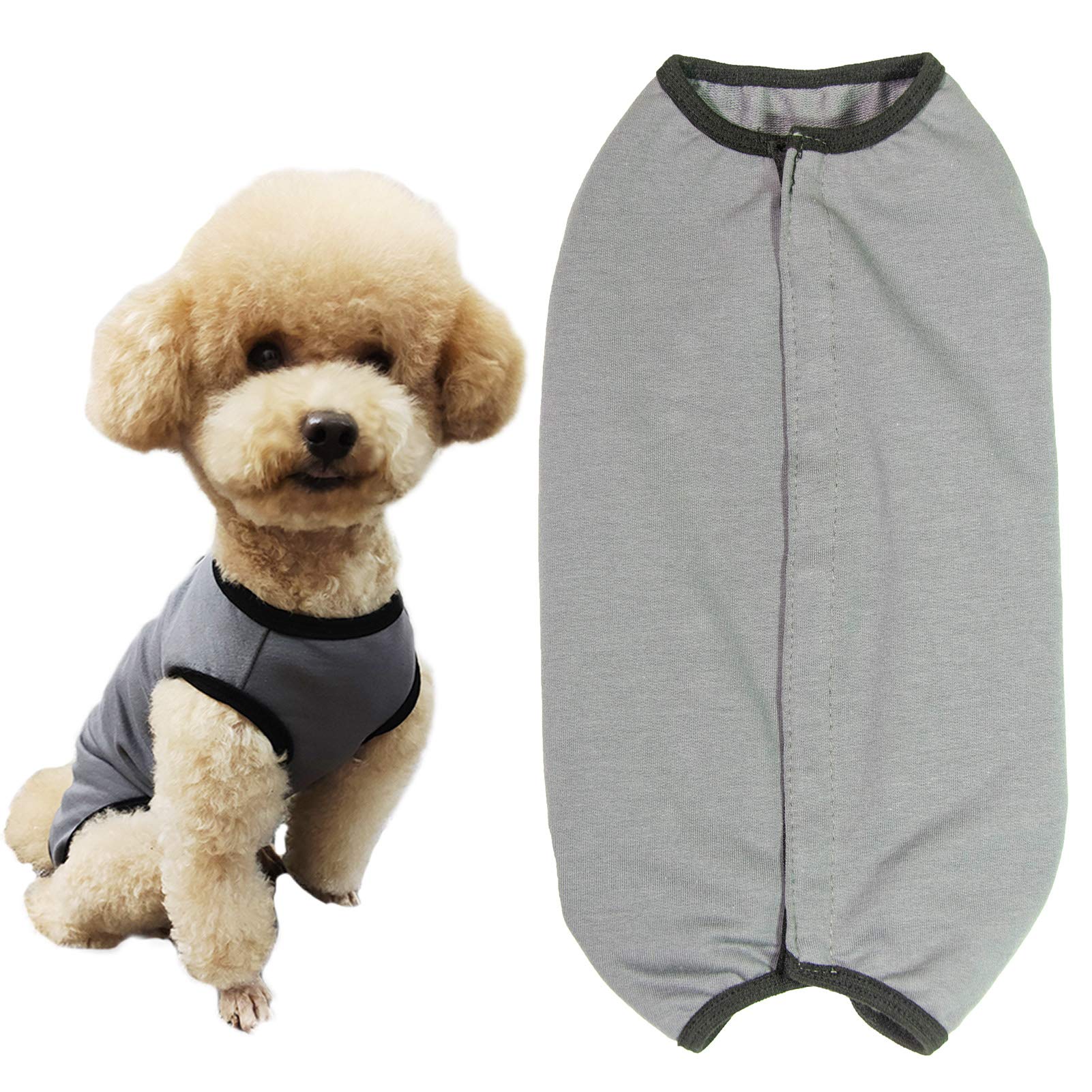 Dogs Recovery Suit Post Surgery Shirt For Puppy, Wound Protective Clothes For Little Animals(Grey-Xs)