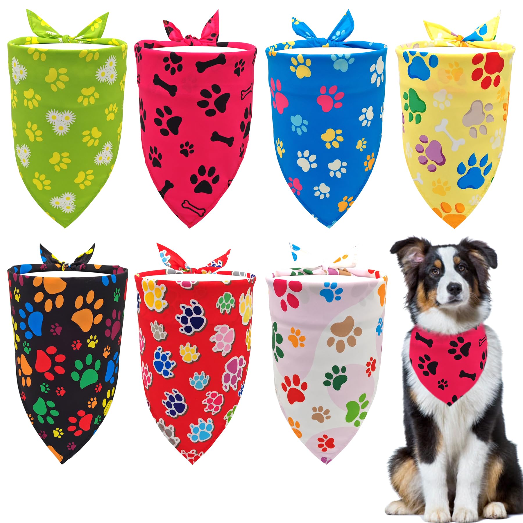 Pai Sence 7 Pcs Paw Print Dog Bandanas For Large Dog Breed 33 Inch Extra Large Polyester Dogs Bandana Xl Scarves Party Grooming 