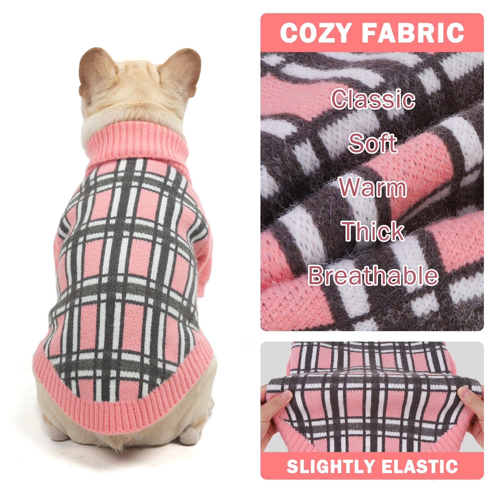 Scenereal Plaid Large Dog Sweater, Cable Knitted Pullover For Boys & Girls In Winter, Big Turtleneck Thick Warm Clothes, Outfit