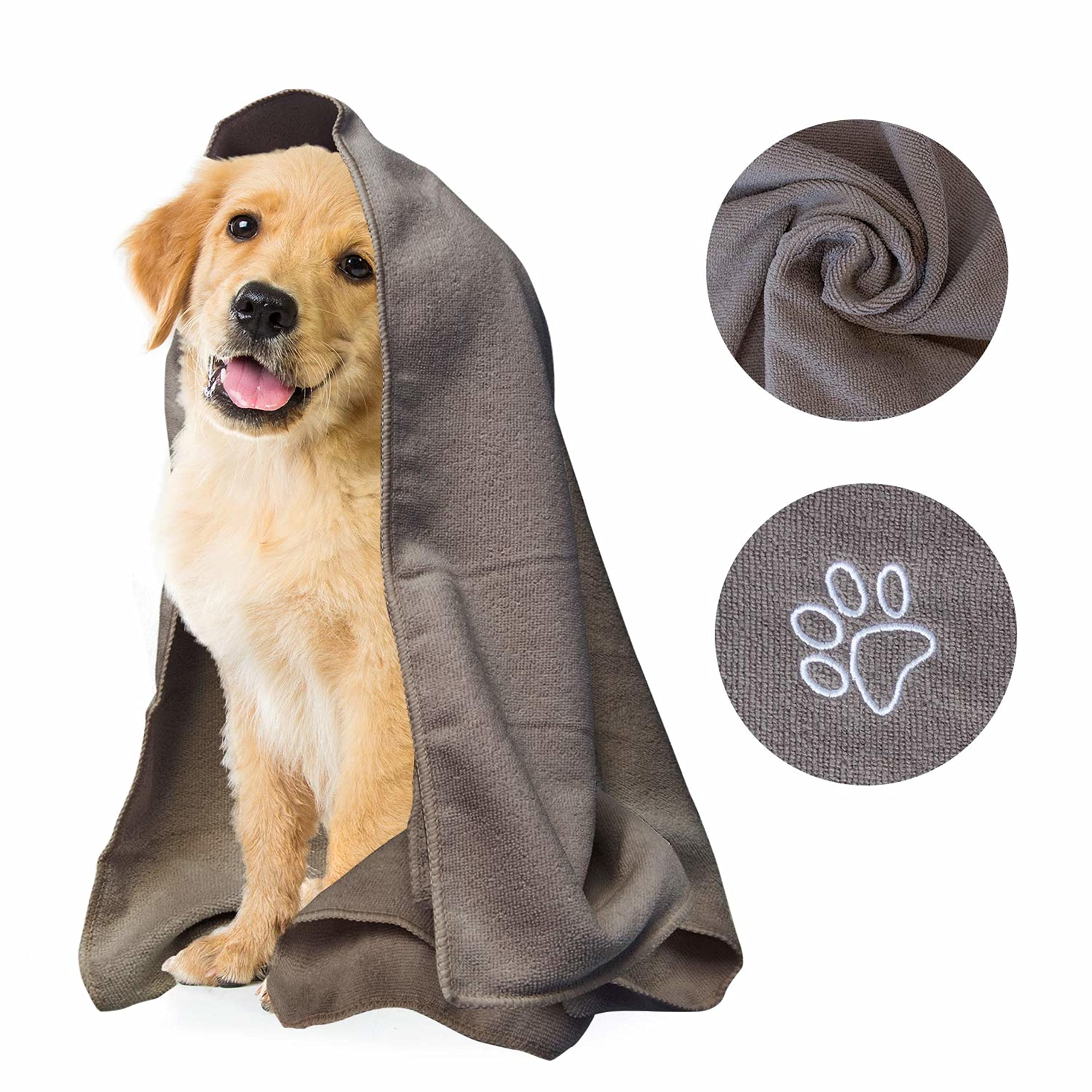 My Doggy Place - Super Absorbent Microfiber Towel - Dog Bathing Supplies - Microfiber Drying Towel - Washer Safe - Ash With Paw