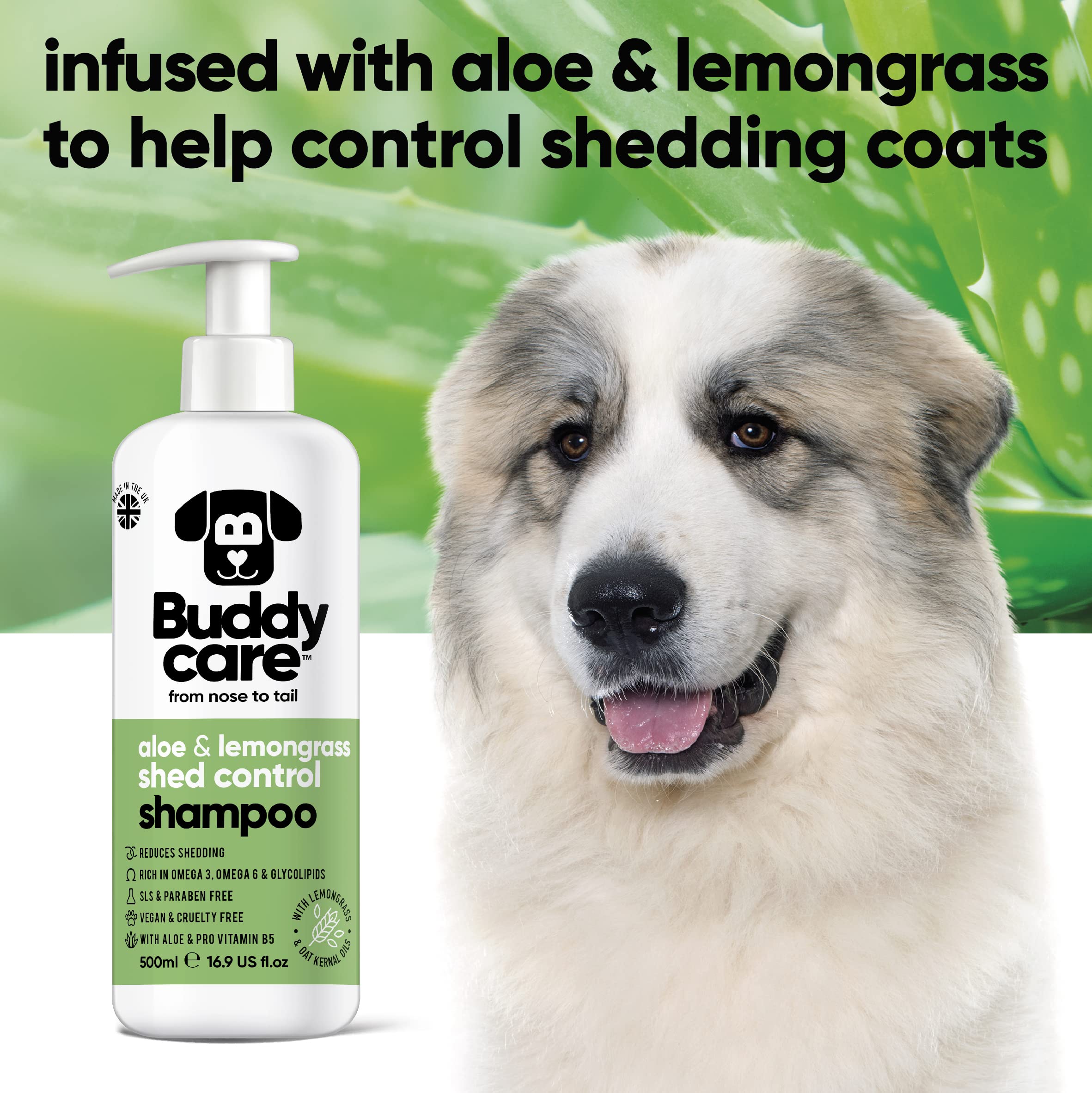 Buddycare Shed Control Dog Shampoo Aloe & Lemongrass Scented | With Aloe Vera And Pro Vitamin B5 (50.72Oz)